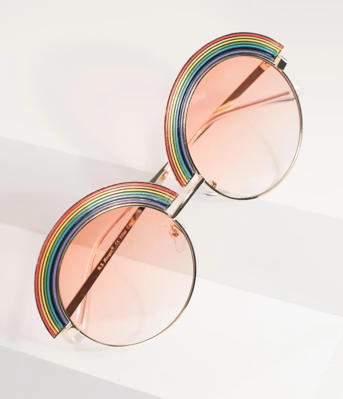 1970s Golden Rainbow Rounded Sunglasses sold by Unique Vintage