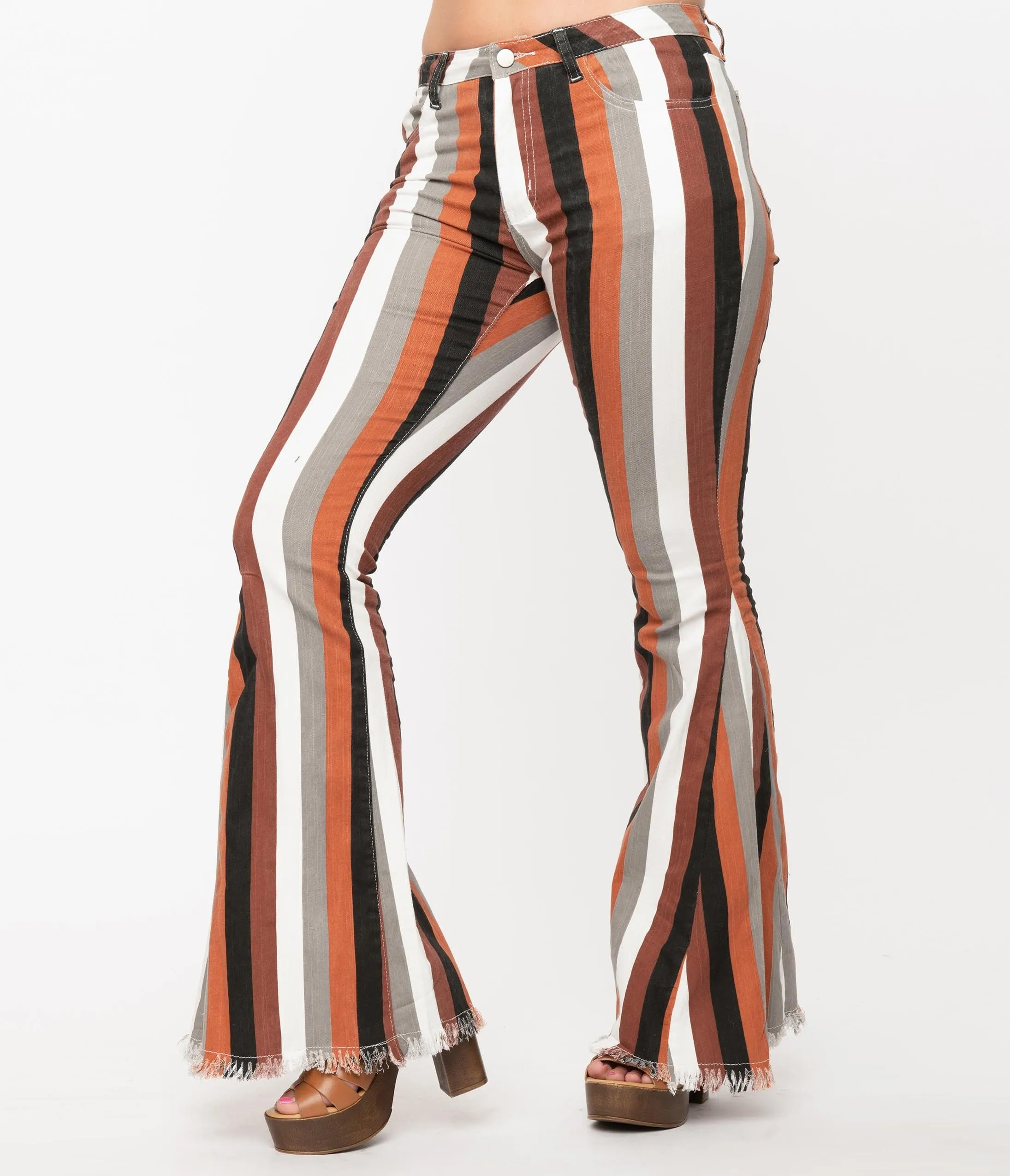 1970s Multicolor Earth Striped Bell Bottom Jeans sold by Unique Vintage product image thumbnail 2