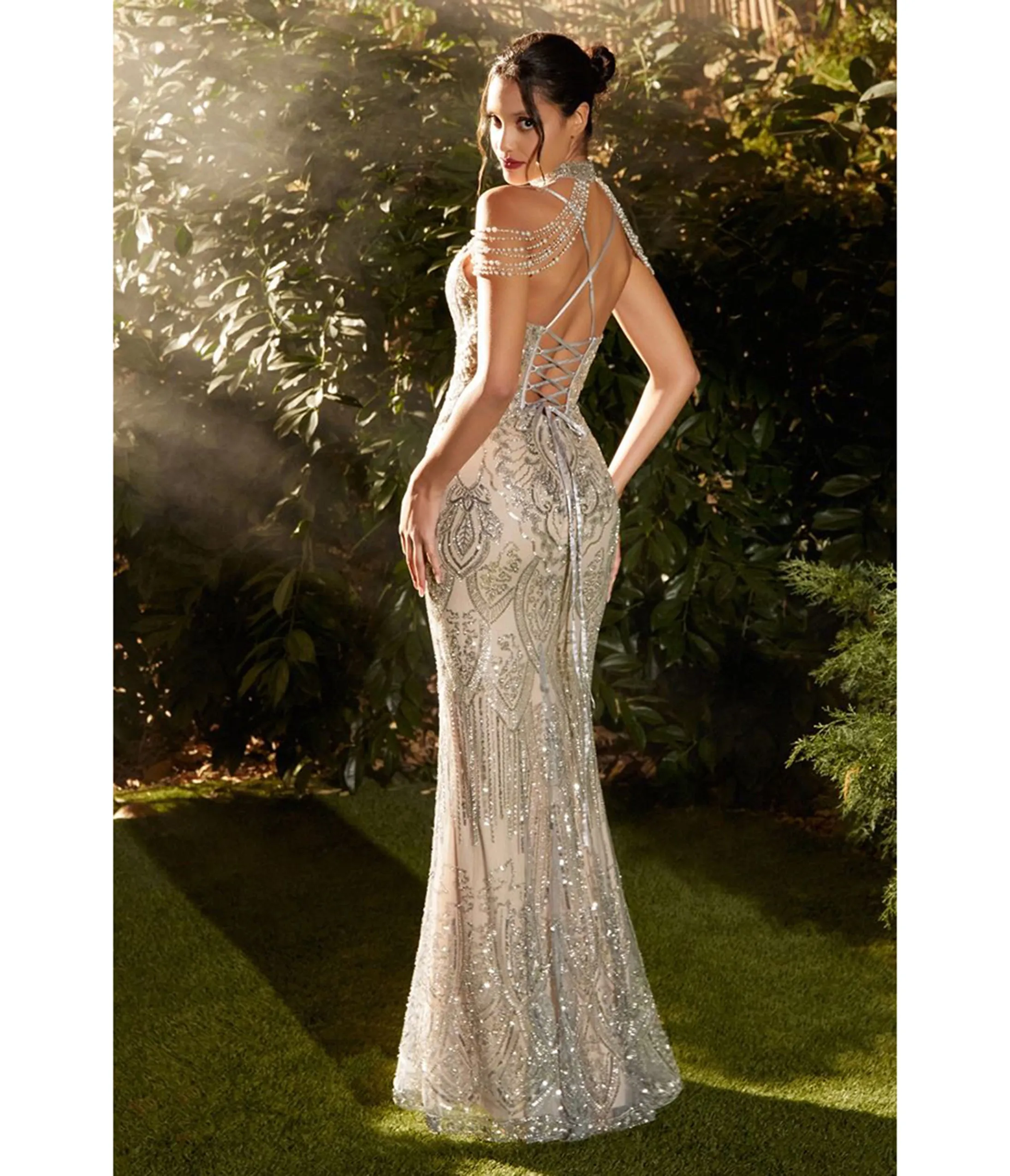 Ladivine by Cinderella Divine Silver Crystal Evening Dress with Choker sold by Unique Vintage product image thumbnail 2