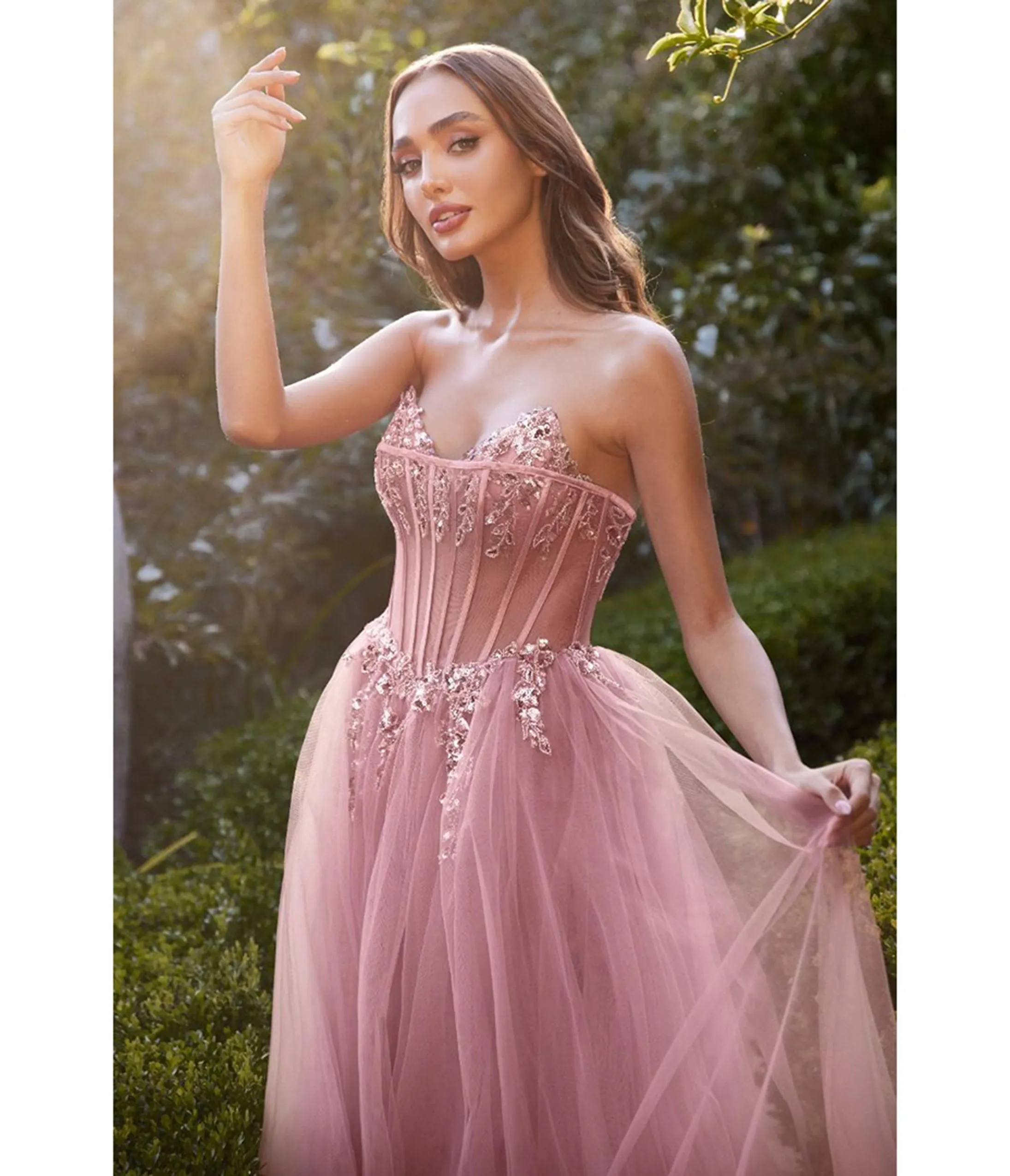 Ladivine by Cinderella Divine Rose Illusion Corset Strapless Evening Dress sold by Unique Vintage product image thumbnail 3