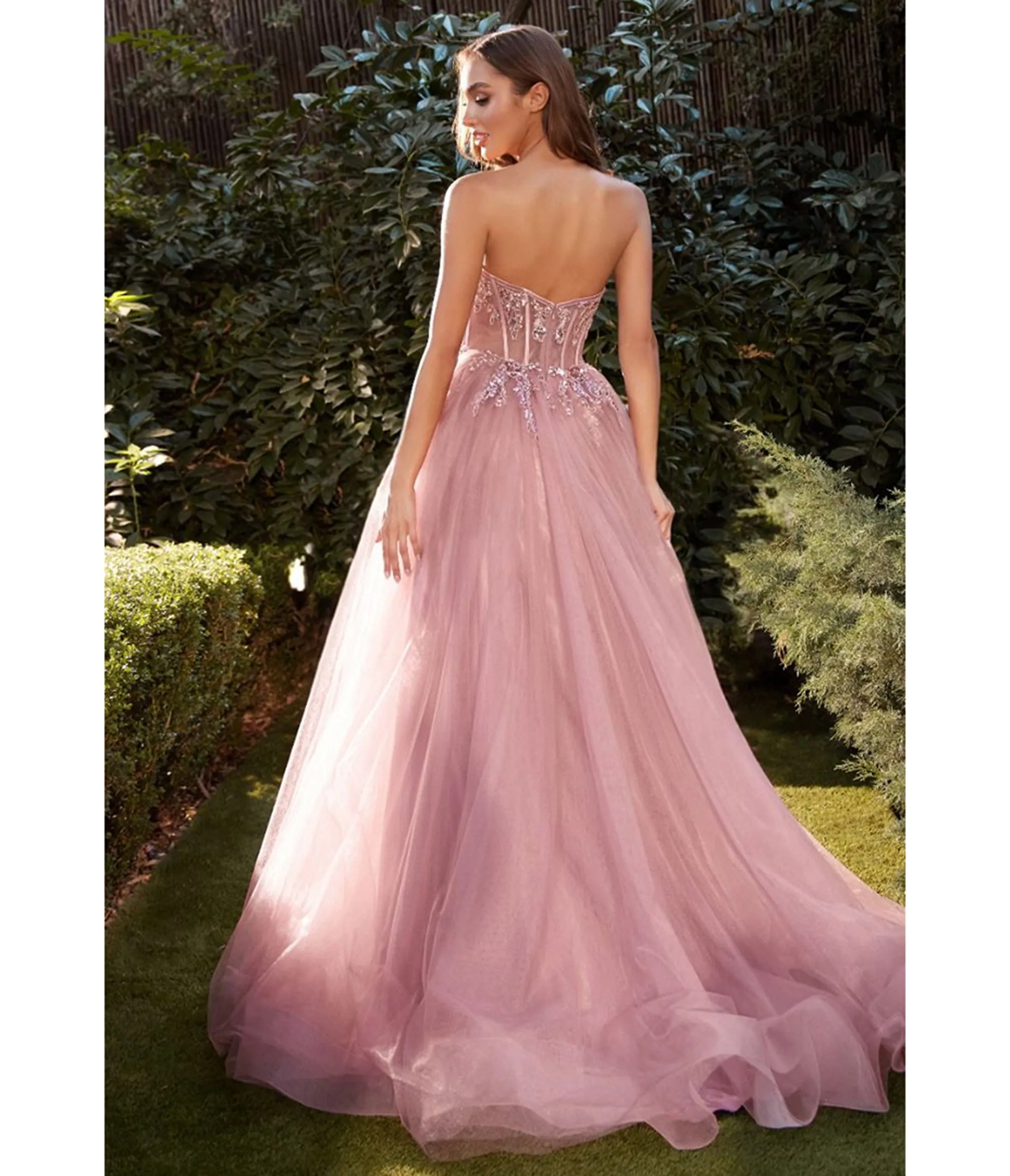 Ladivine by Cinderella Divine Rose Illusion Corset Strapless Evening Dress sold by Unique Vintage product image thumbnail 2