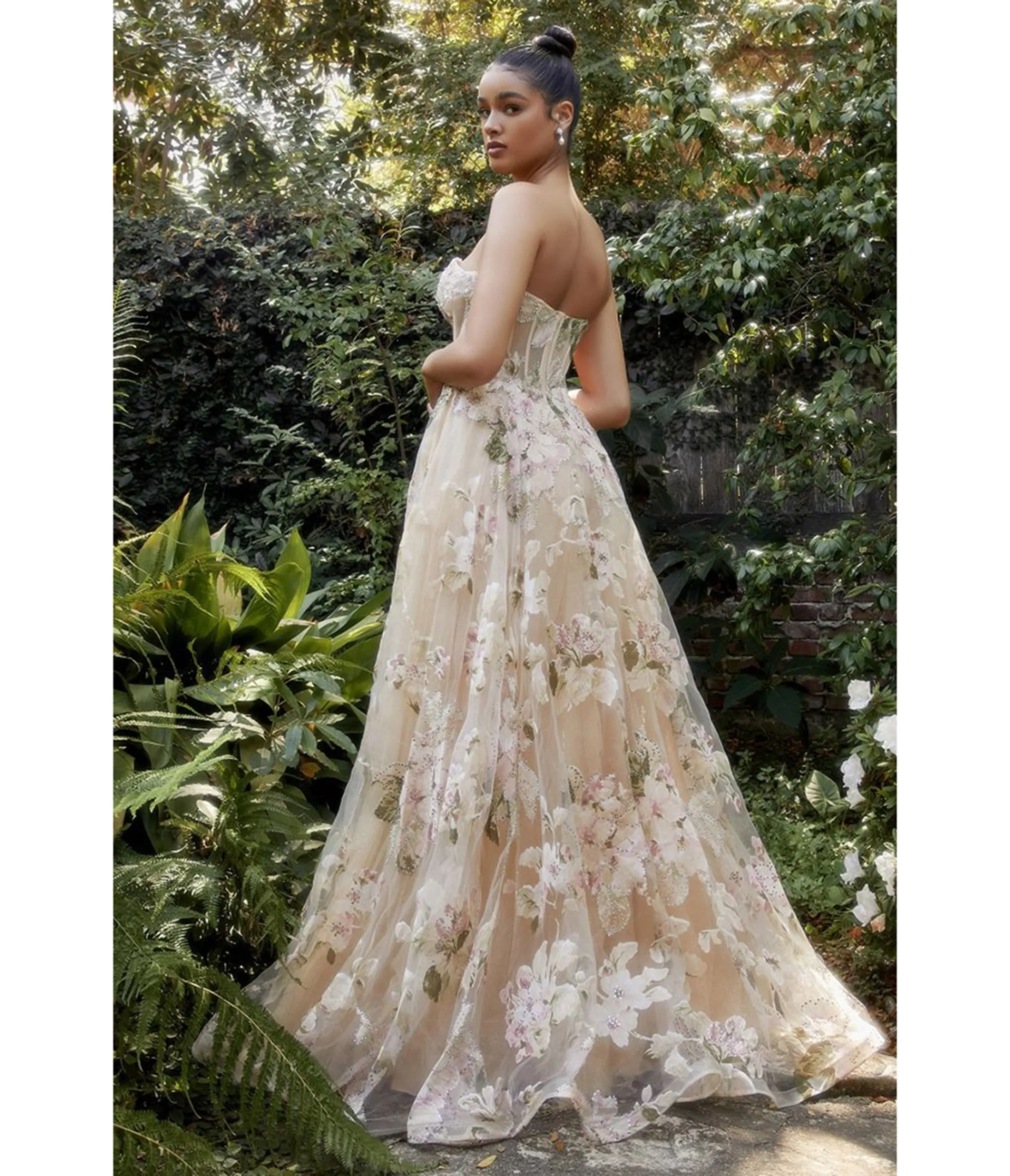 Ladivine by Cinderella Divine Cream & Magnolia Floral Strapless Prom Gown sold by Unique Vintage product image thumbnail 2