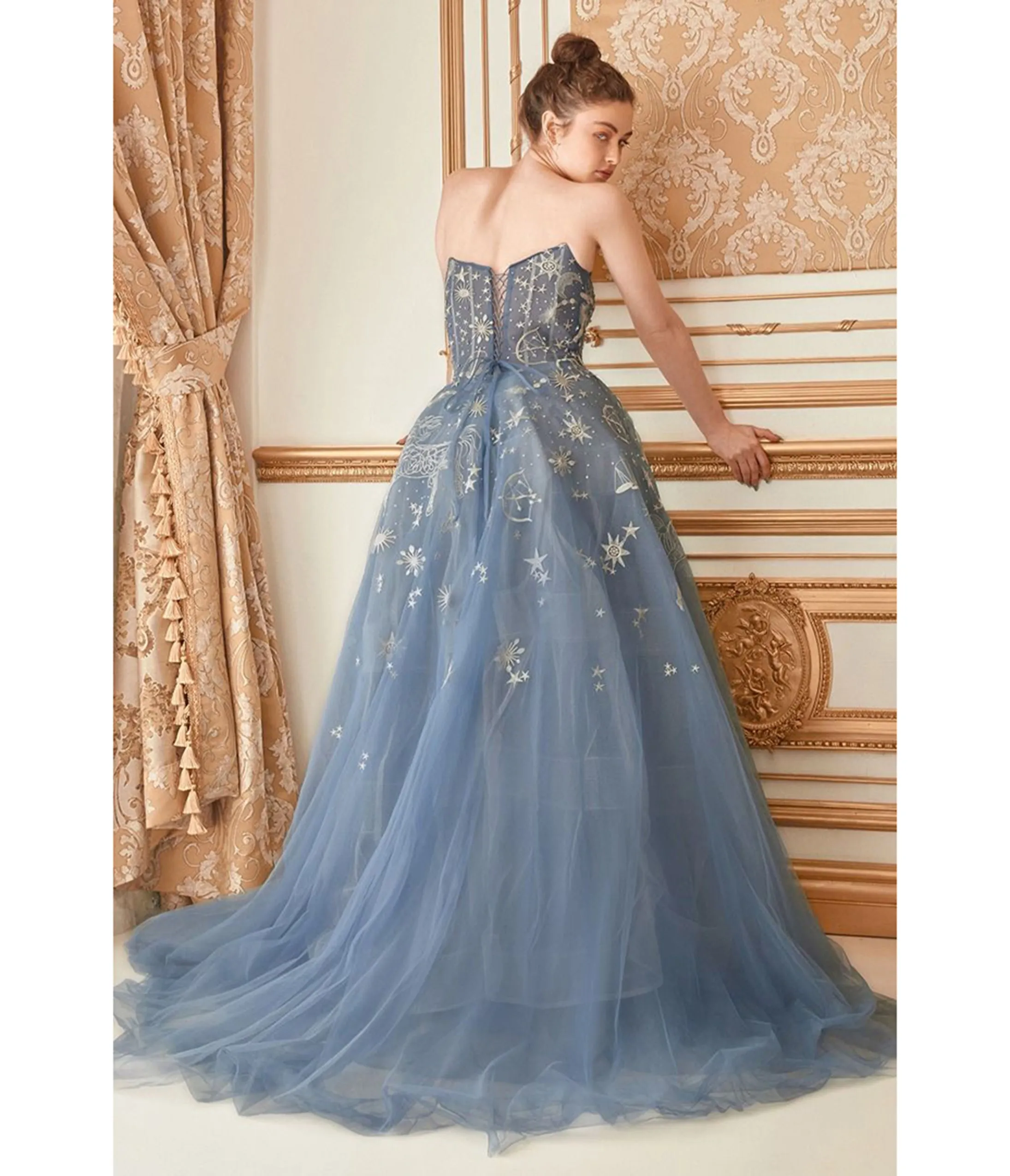 Ladivine by Cinderella Divine Dusty Blue Constellation Tulle Prom Ball Gown sold by Unique Vintage product image thumbnail 2