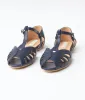 Royal Monk Navy Blue Leatherette Peep Toe T-Strap Flats sold by Unique Vintage