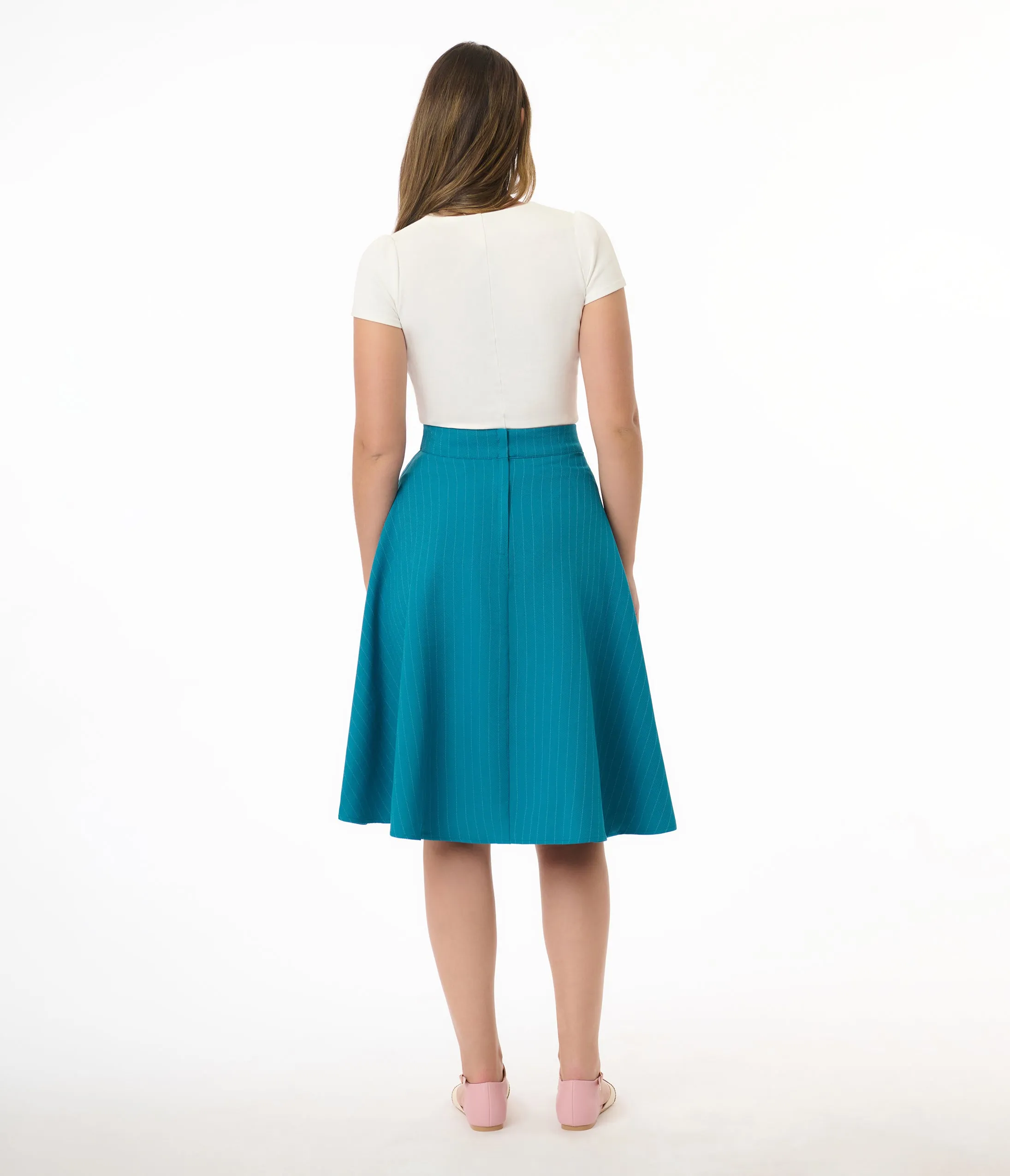 Royal Monk 1950s Blue Pinstripe Swing Skirt sold by Unique Vintage product image thumbnail 3