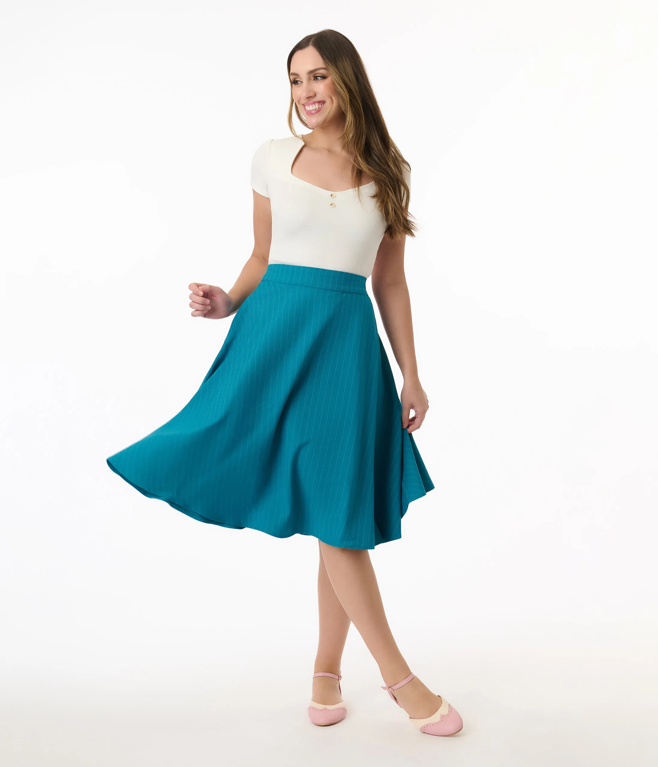 Royal Monk 1950s Blue Pinstripe Swing Skirt sold by Unique Vintage product image thumbnail 2