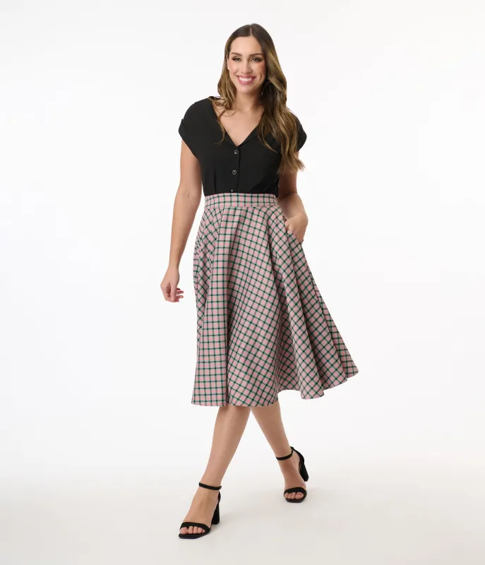 Royal Monk 1950s Pink Plaid Swing Skirt sold by Unique Vintage