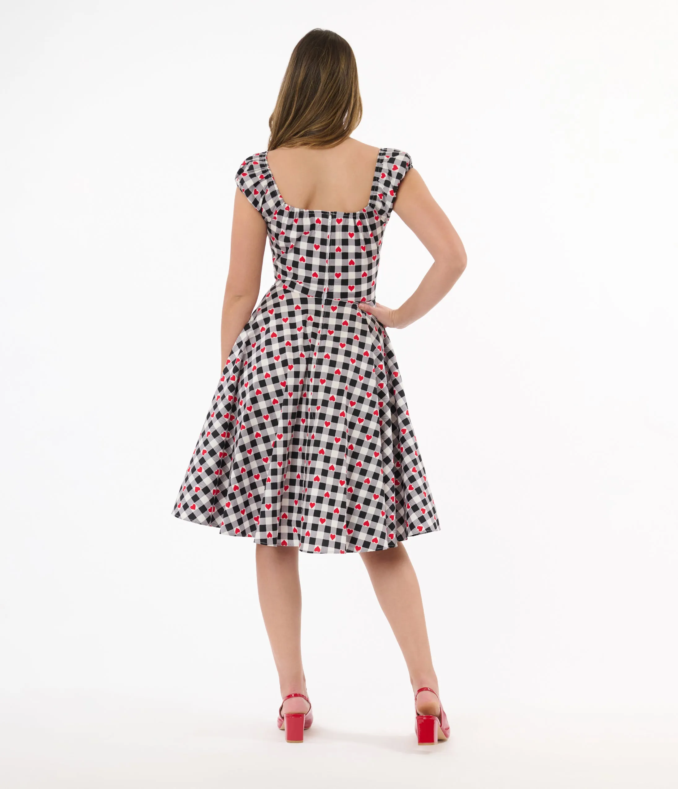 Hell Bunny 1950s Black & White Gingham Hearts Cotton Swing Dress sold by Unique Vintage product image thumbnail 3