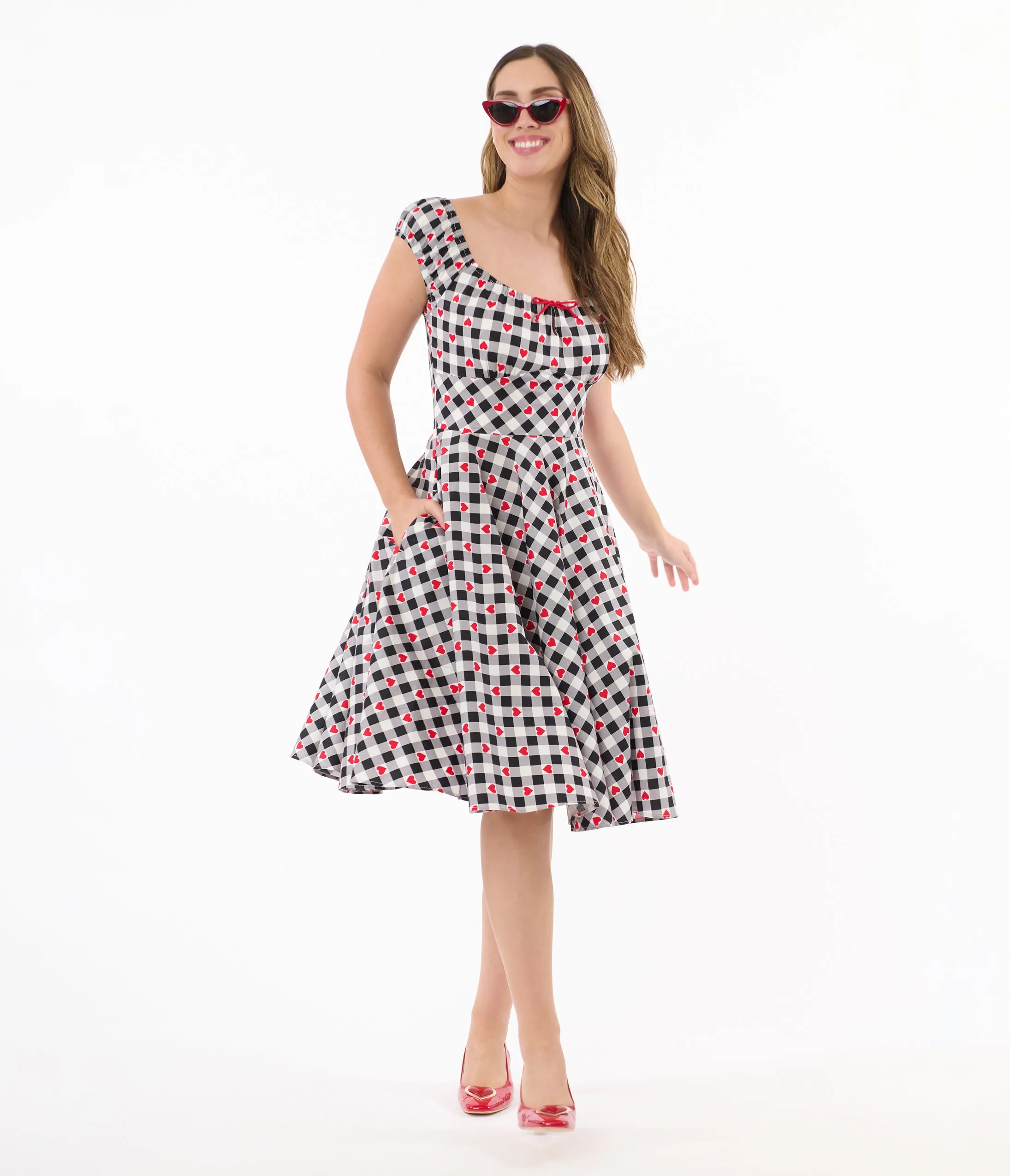 Hell Bunny 1950s Black & White Gingham Hearts Cotton Swing Dress sold by Unique Vintage product image thumbnail 4