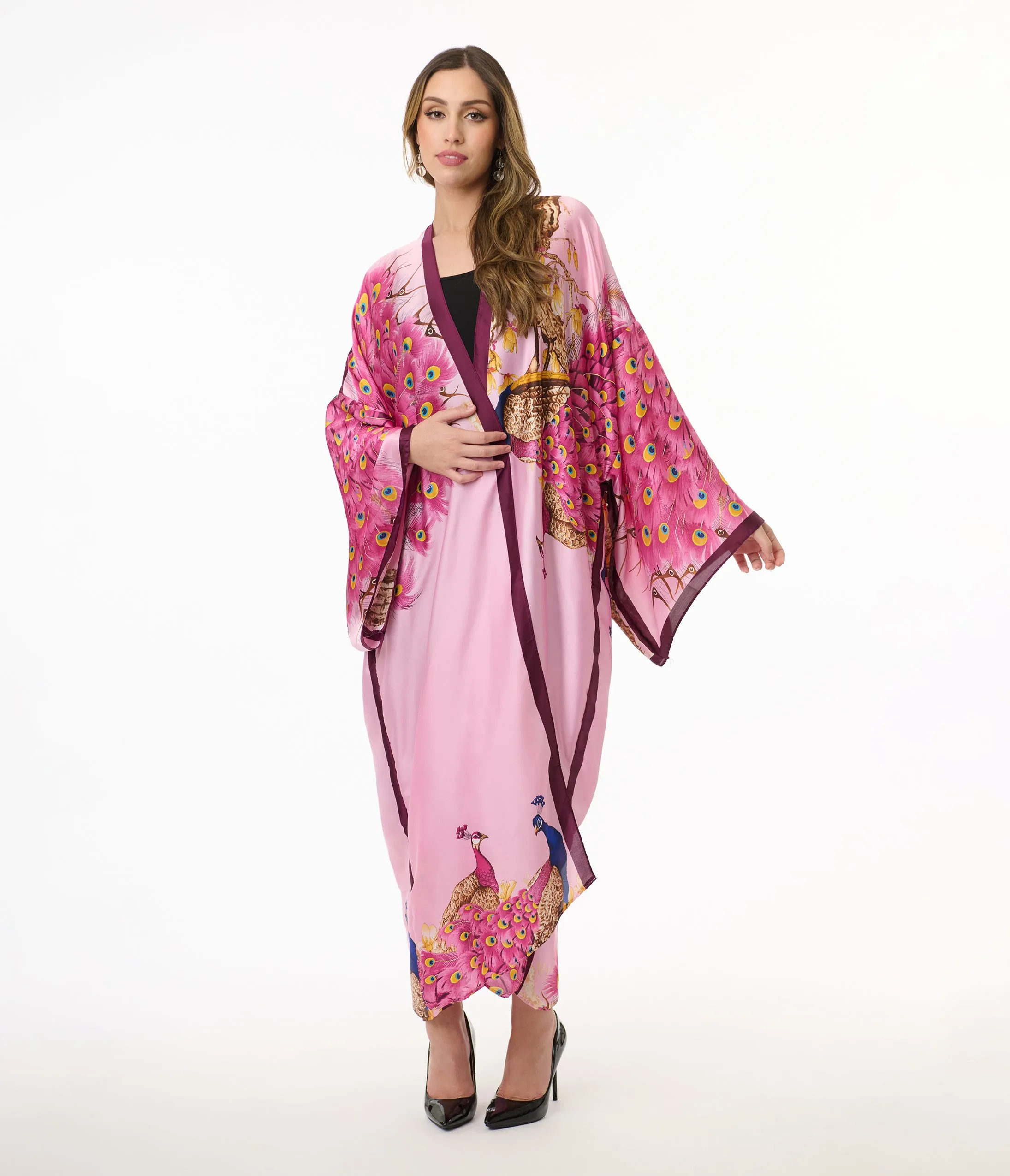Pink Peacock Satin Kimono sold by Unique Vintage product image thumbnail 2