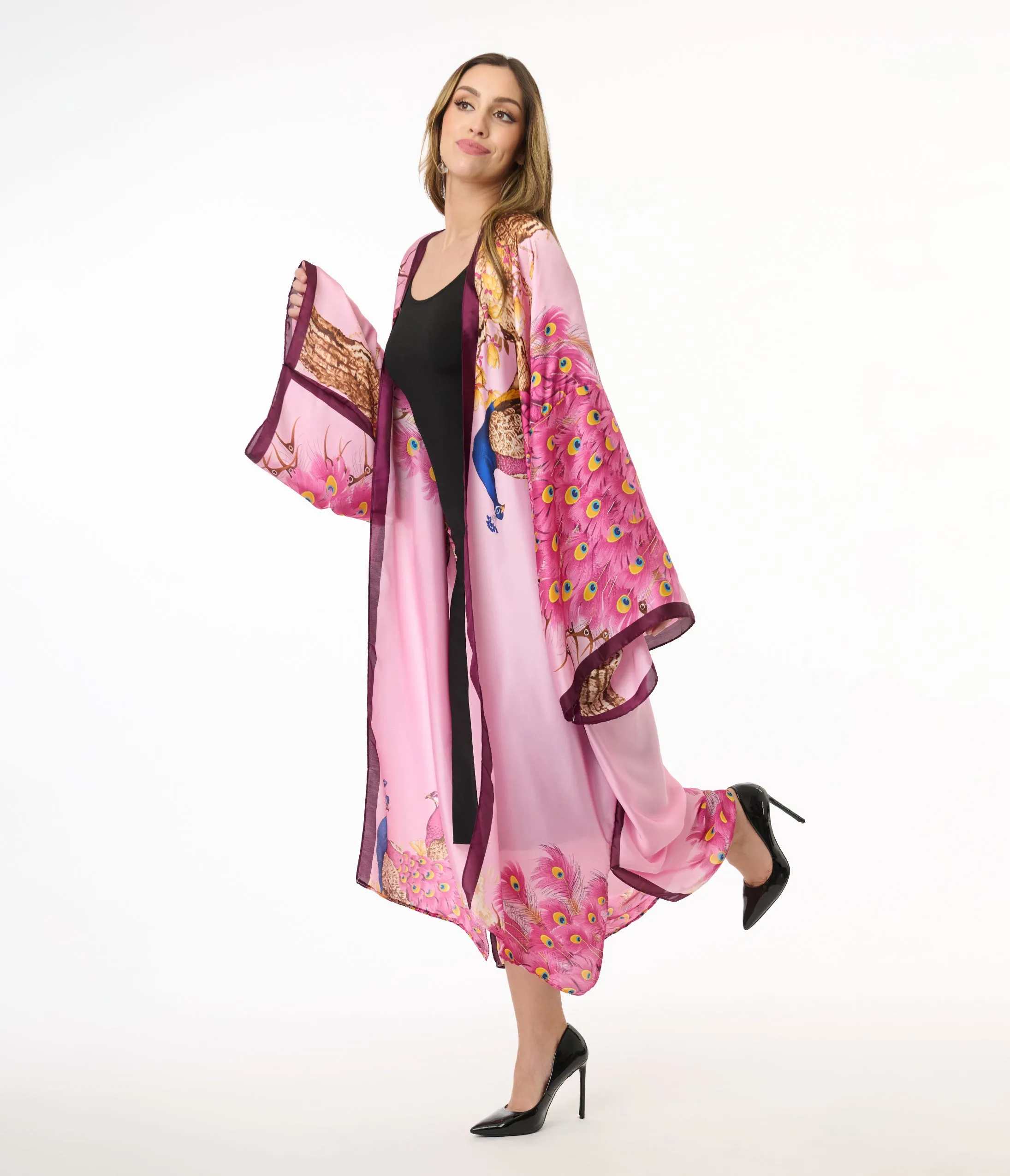 Pink Peacock Satin Kimono sold by Unique Vintage product image thumbnail 3