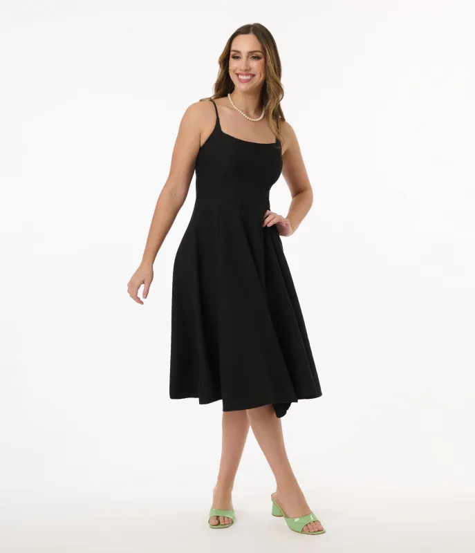 1950s Black Flared Midi Dress sold by Unique Vintage