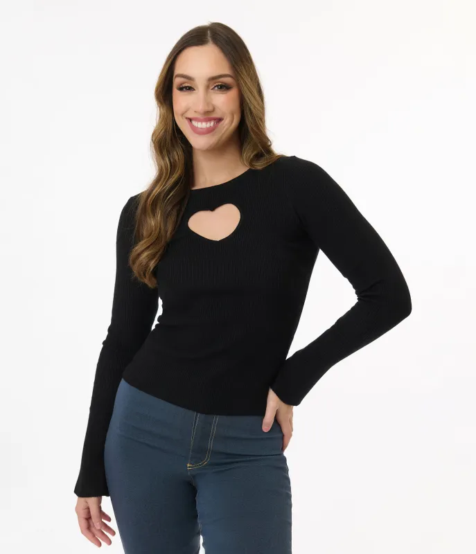 Black Heart Cutout Long Sleeve Top sold by Unique Vintage