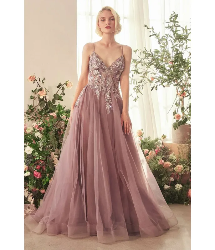 Ladivine by Cinderella Divine English Violet A-Line Layered Tulle Prom Dress sold by Unique Vintage