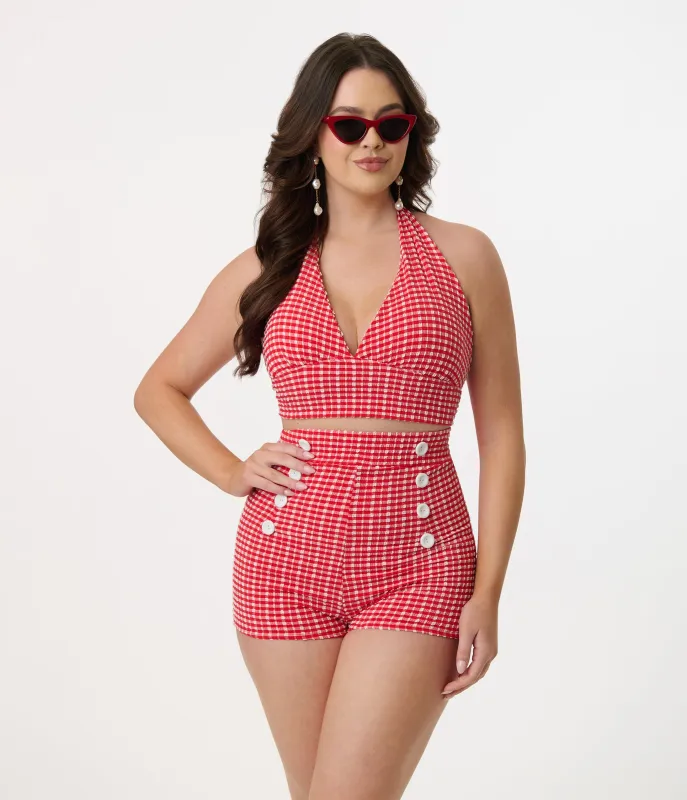 Pinky Pinups 1960s Red Gingham Sailor Swim Bottoms sold by Unique Vintage
