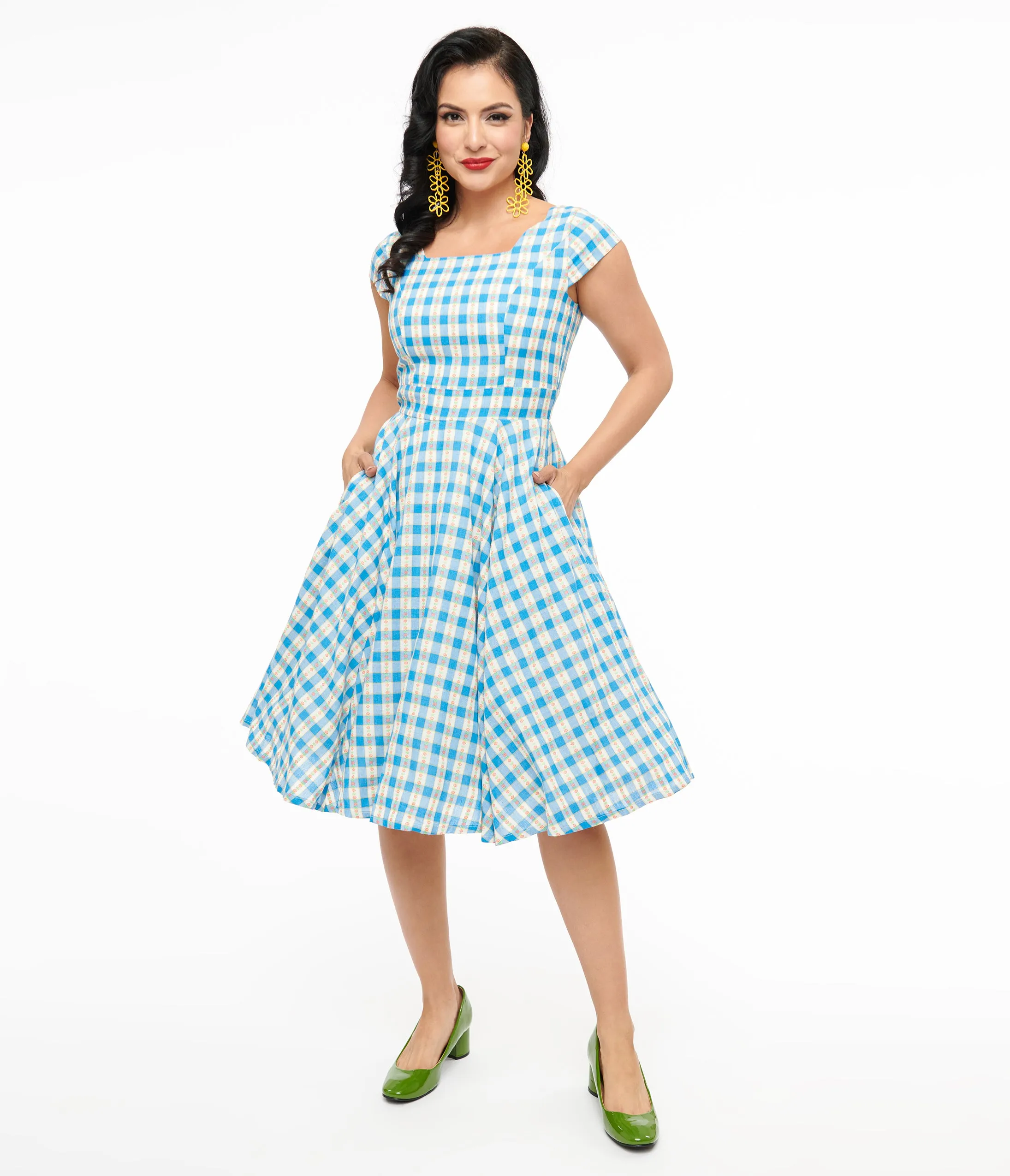 Magnolia Place 1950s Blue Floral Gingham Anna Swing Dress sold by Unique Vintage product image thumbnail 3