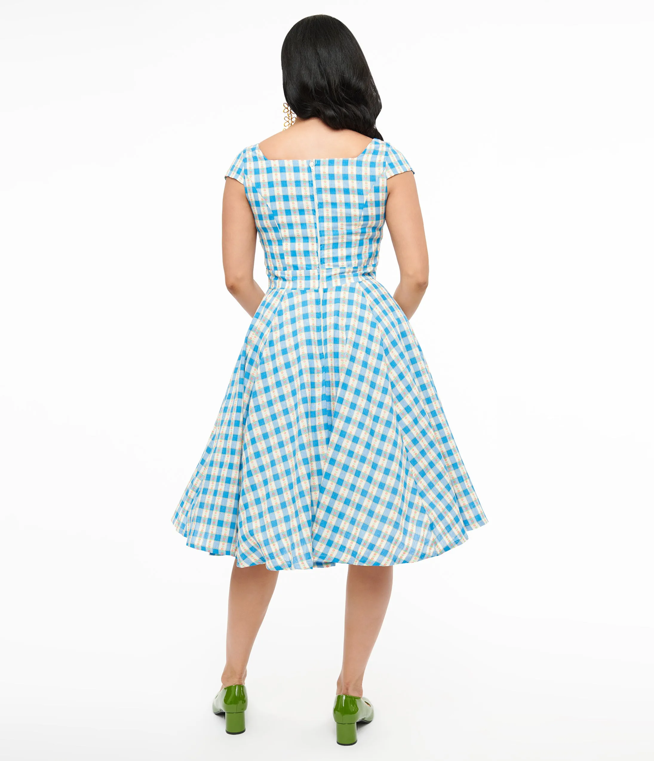 Magnolia Place 1950s Blue Floral Gingham Anna Swing Dress sold by Unique Vintage product image thumbnail 2