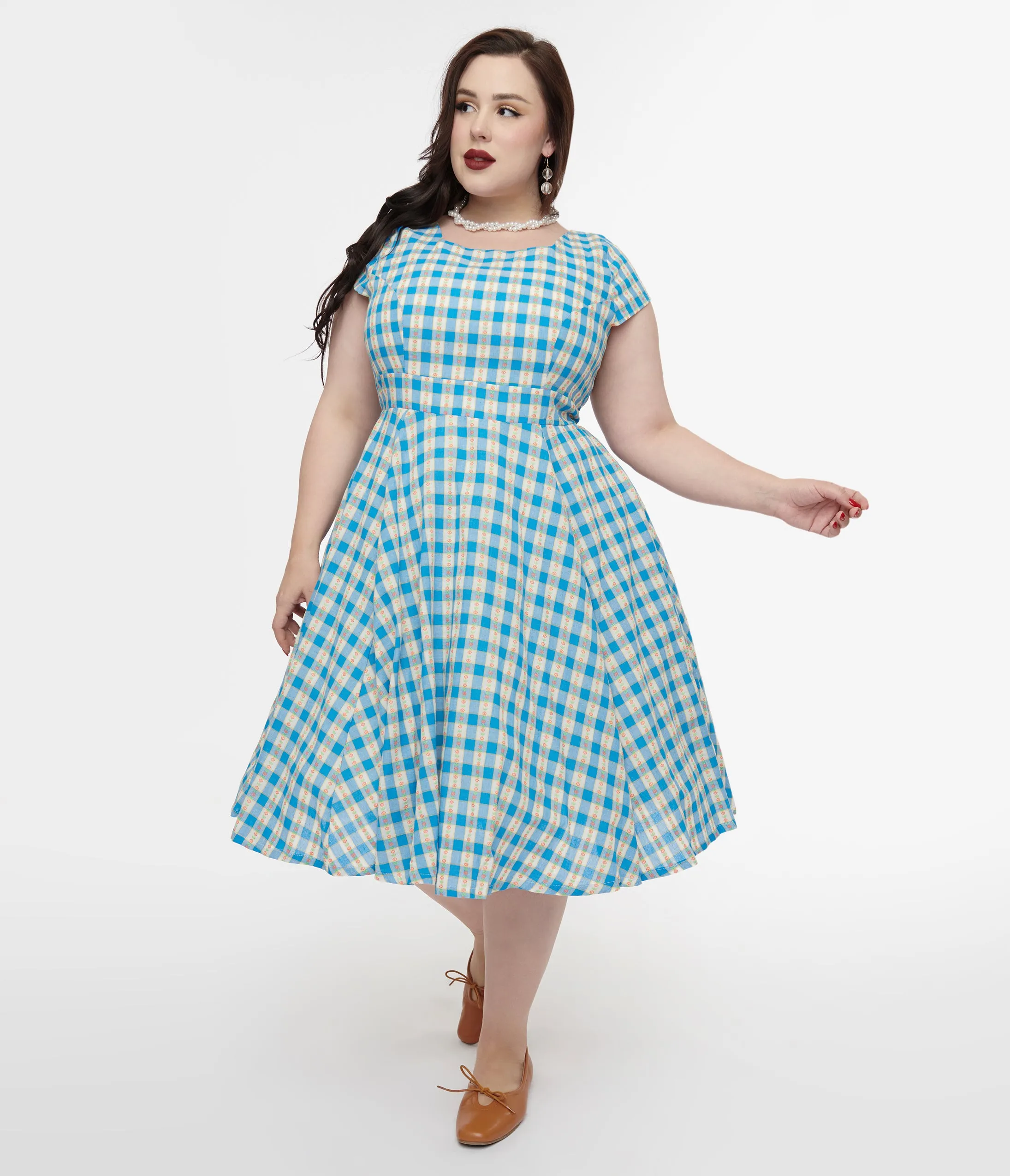 Magnolia Place Plus Size 1950s Blue Floral Gingham Anna Swing Dress sold by Unique Vintage product image thumbnail 3
