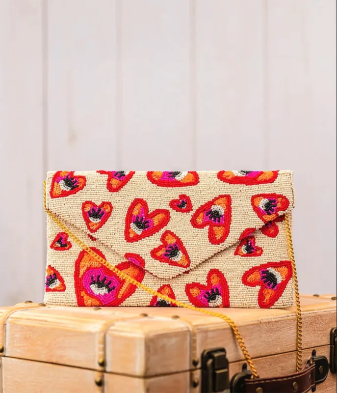 Cream Ojo Corazón Hand Beaded Envelope Bag sold by Unique Vintage