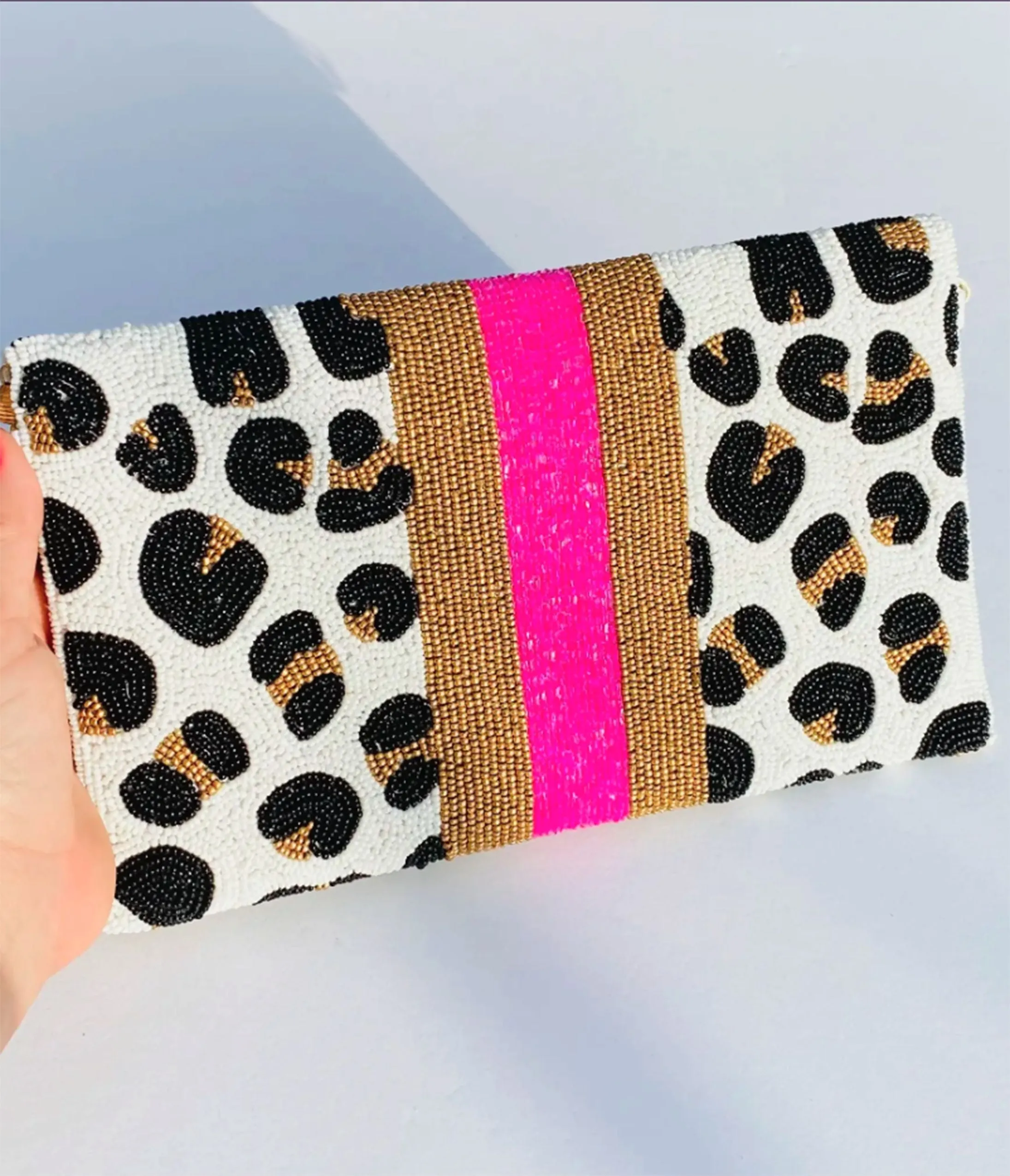 White Leopard Print & Bee Beaded Clutch sold by Unique Vintage product image thumbnail 2