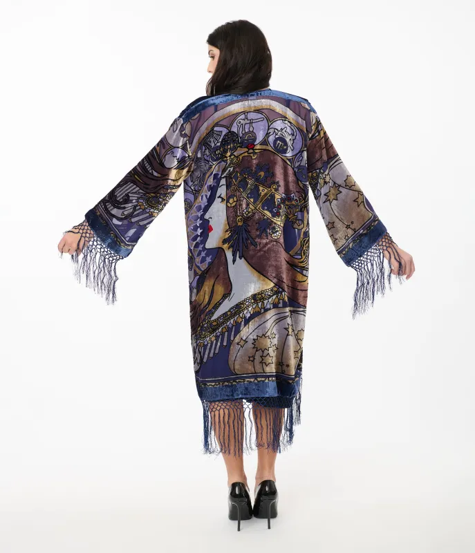 1920s Purple Zodiac Goddess Devore Velvet Scarf Coat sold by Unique Vintage