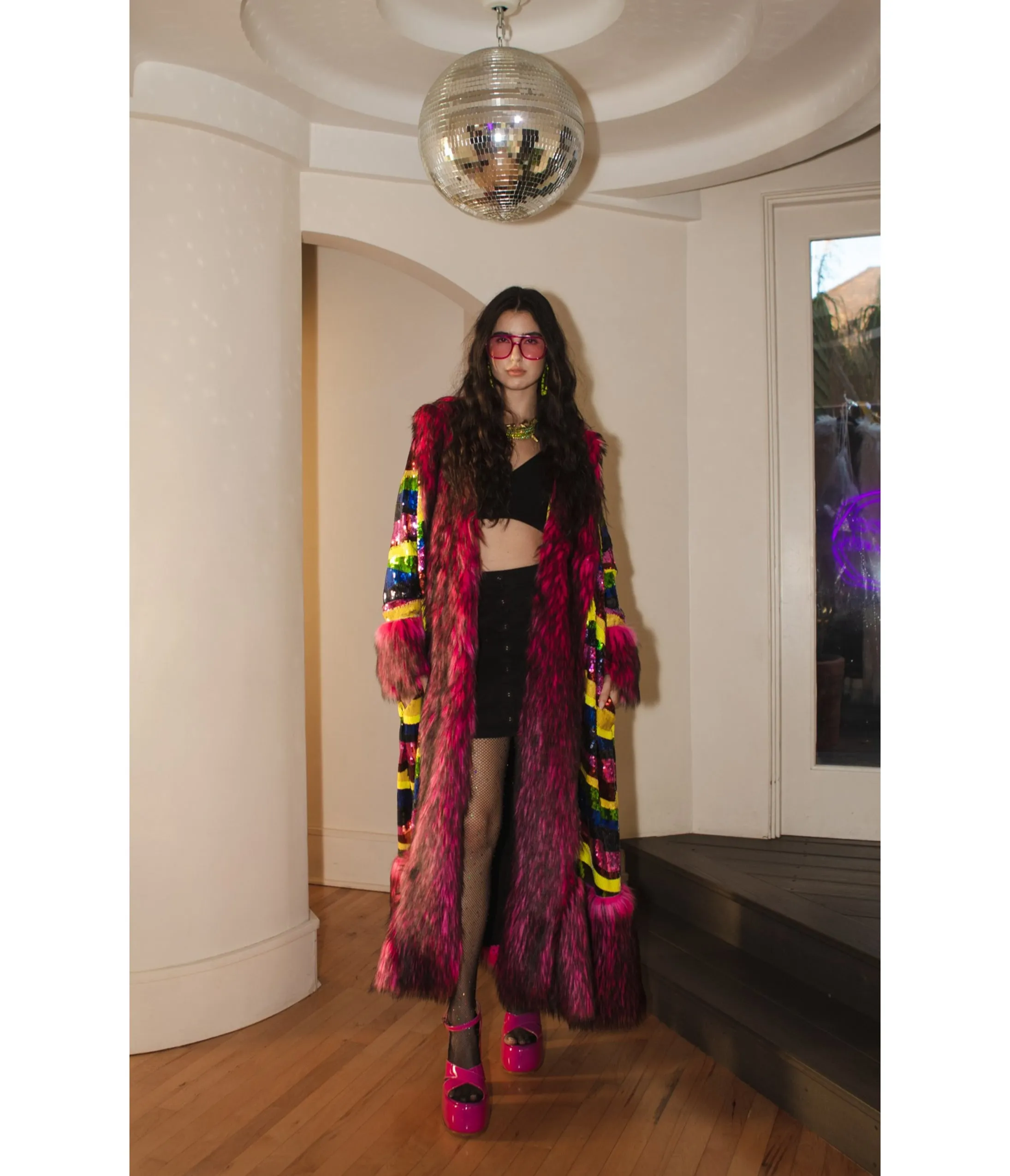 Jennafer Grace Penny Deluxe Rainbow Road Faux Fur Jacket sold by Unique Vintage