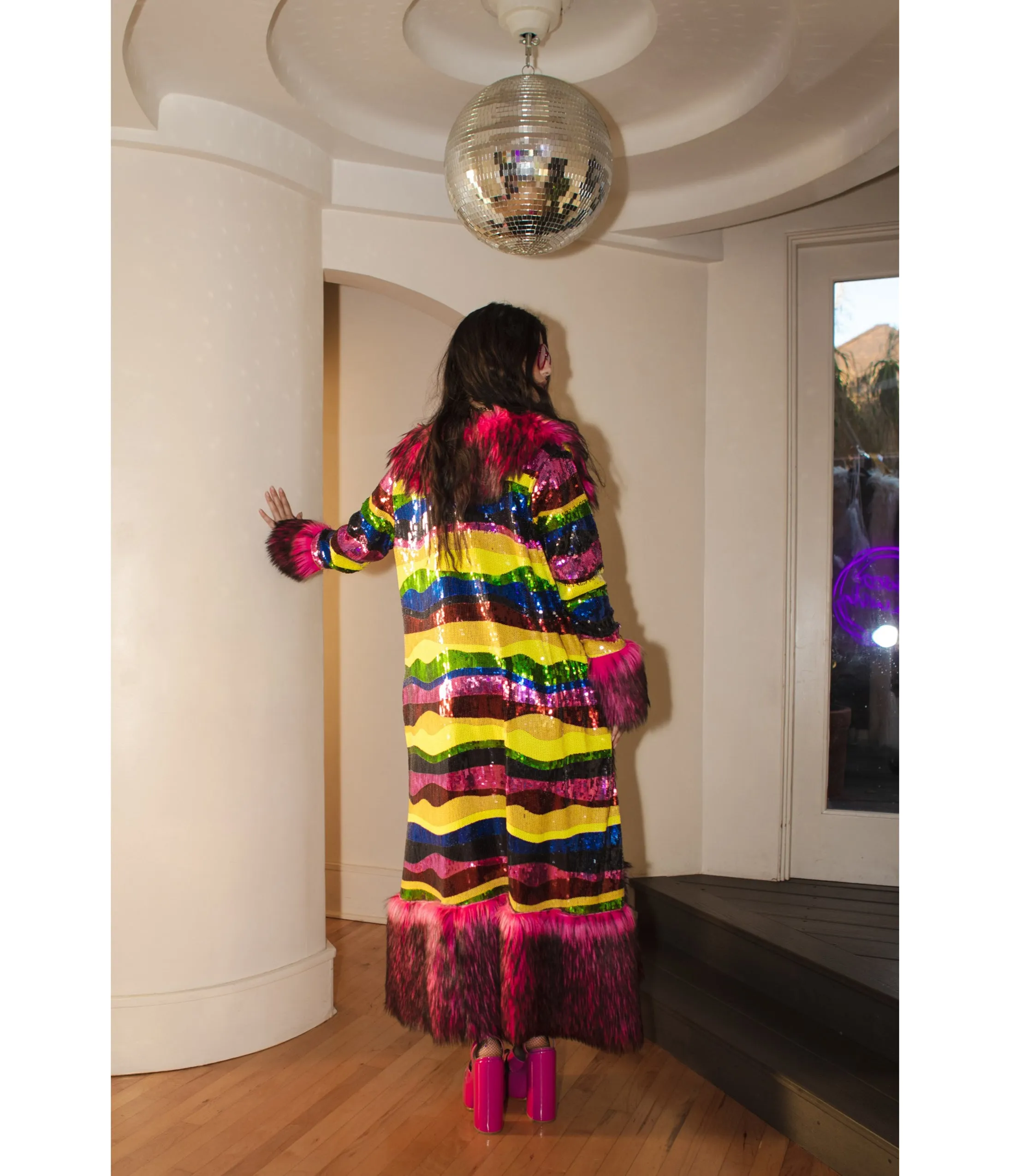 Jennafer Grace Penny Deluxe Rainbow Road Faux Fur Jacket sold by Unique Vintage product image thumbnail 2