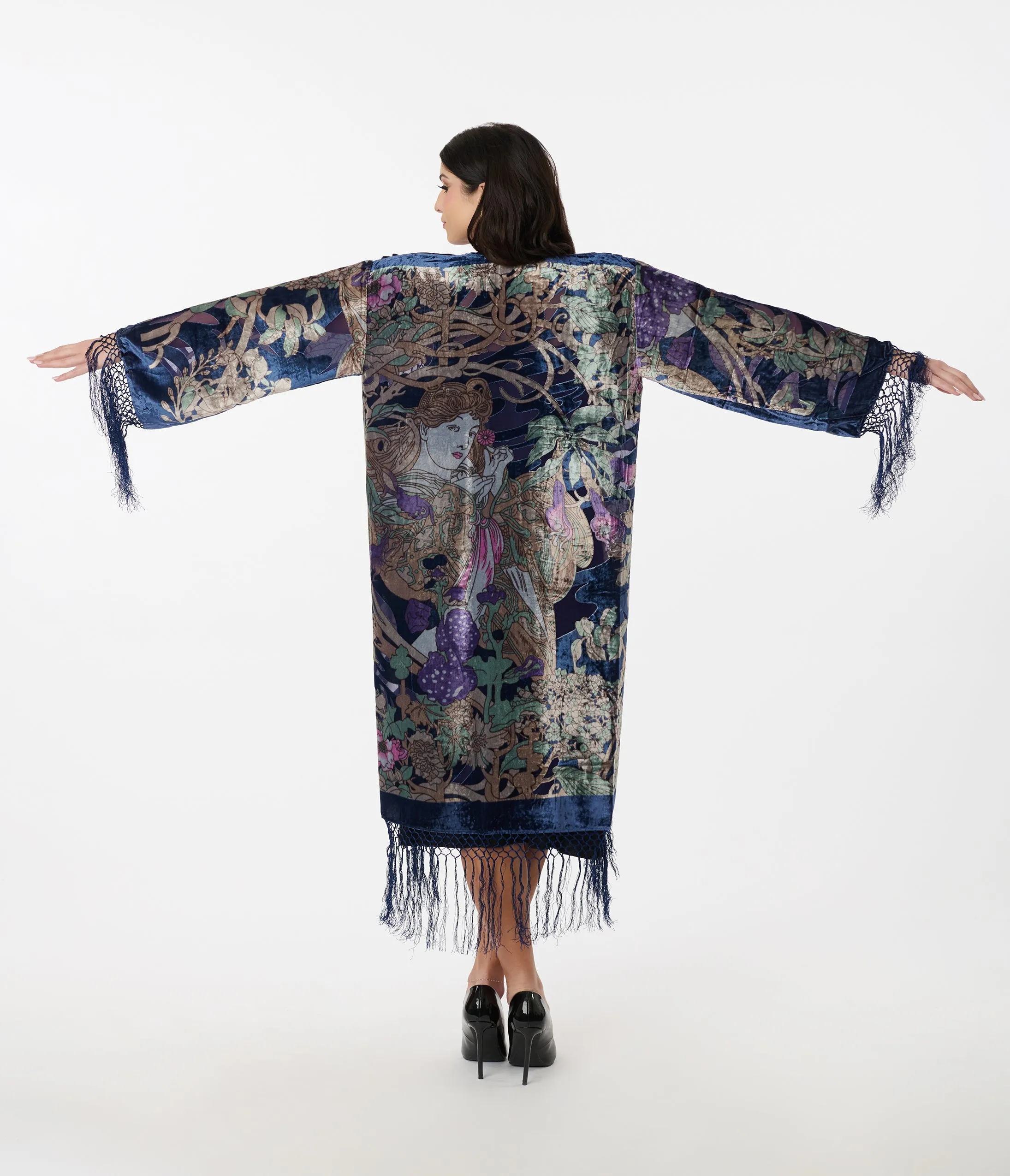 1920s Purple Floral Goddess Devore Velvet Scarf Coat sold by Unique Vintage