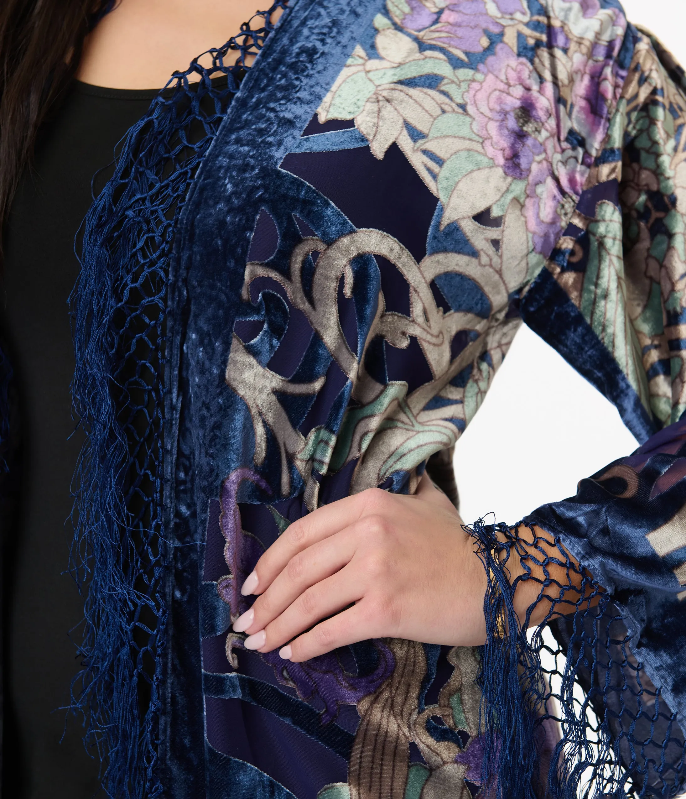 1920s Purple Floral Goddess Devore Velvet Scarf Coat sold by Unique Vintage product image thumbnail 3