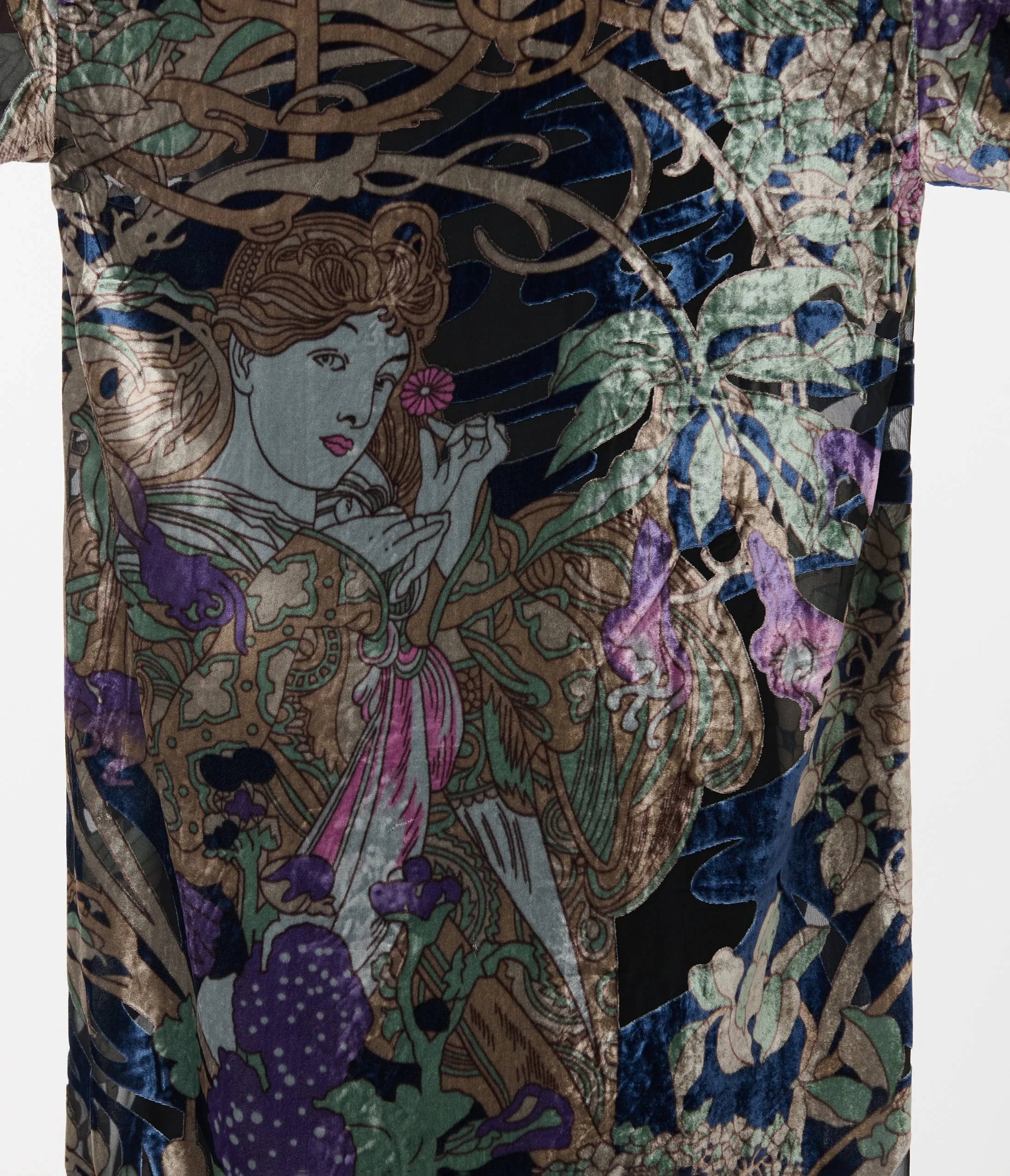 1920s Black Fringe Floral Goddess Devore Velvet Scarf Coat sold by Unique Vintage product image thumbnail 2