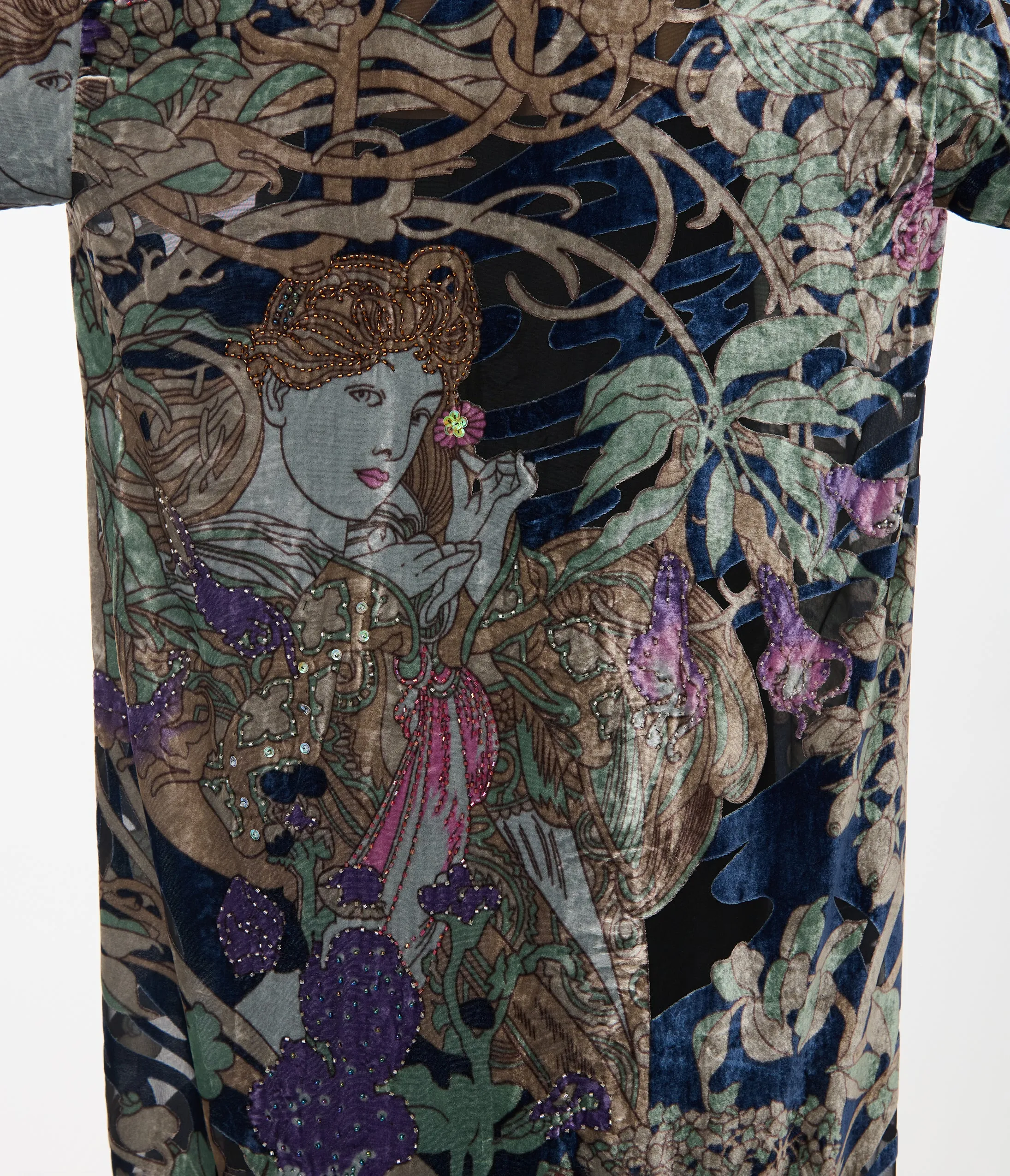 1920s Black Beaded Floral Goddess Devore Velvet Scarf Coat sold by Unique Vintage product image thumbnail 2