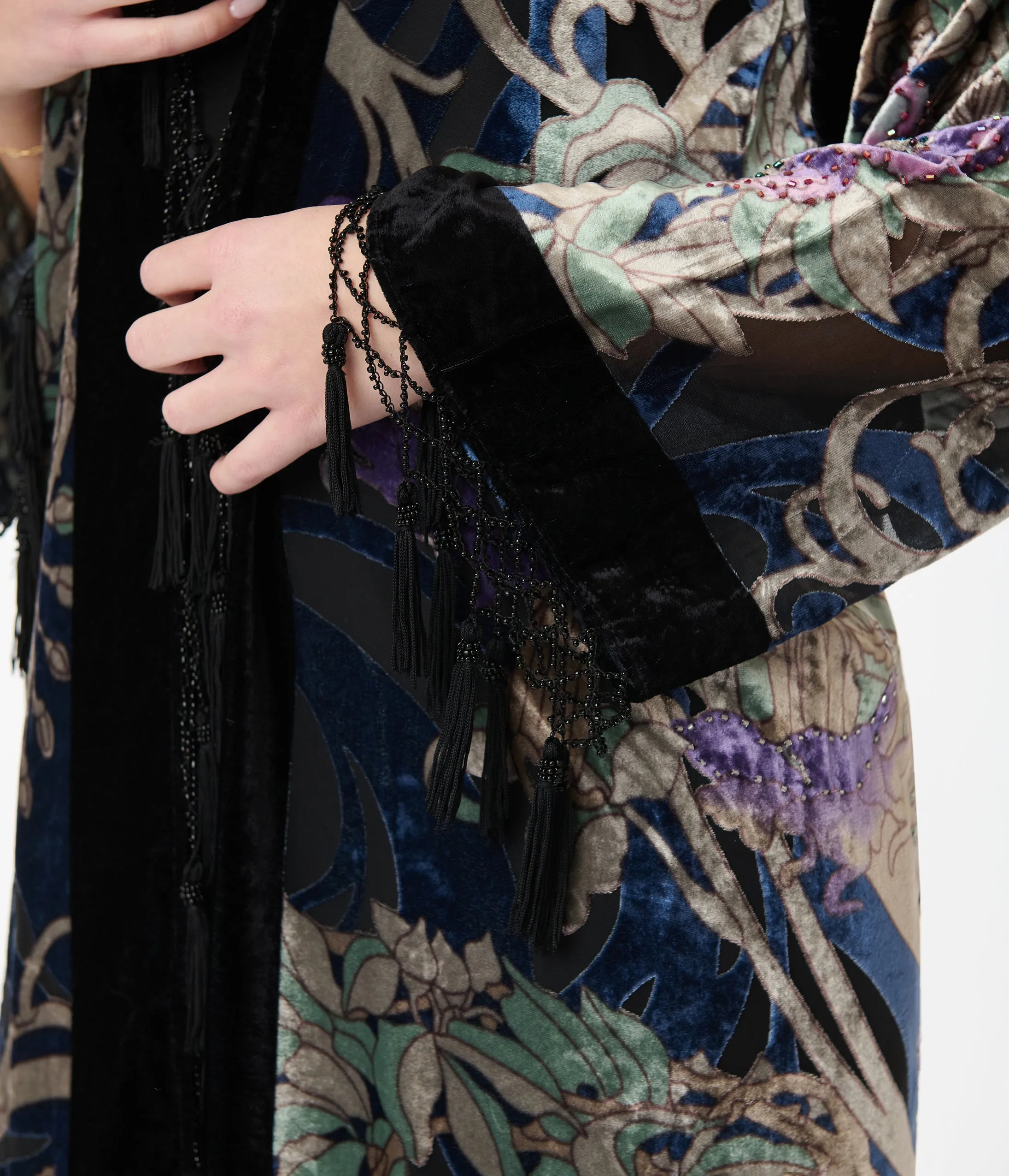 1920s Black Beaded Floral Goddess Devore Velvet Scarf Coat sold by Unique Vintage product image thumbnail 3