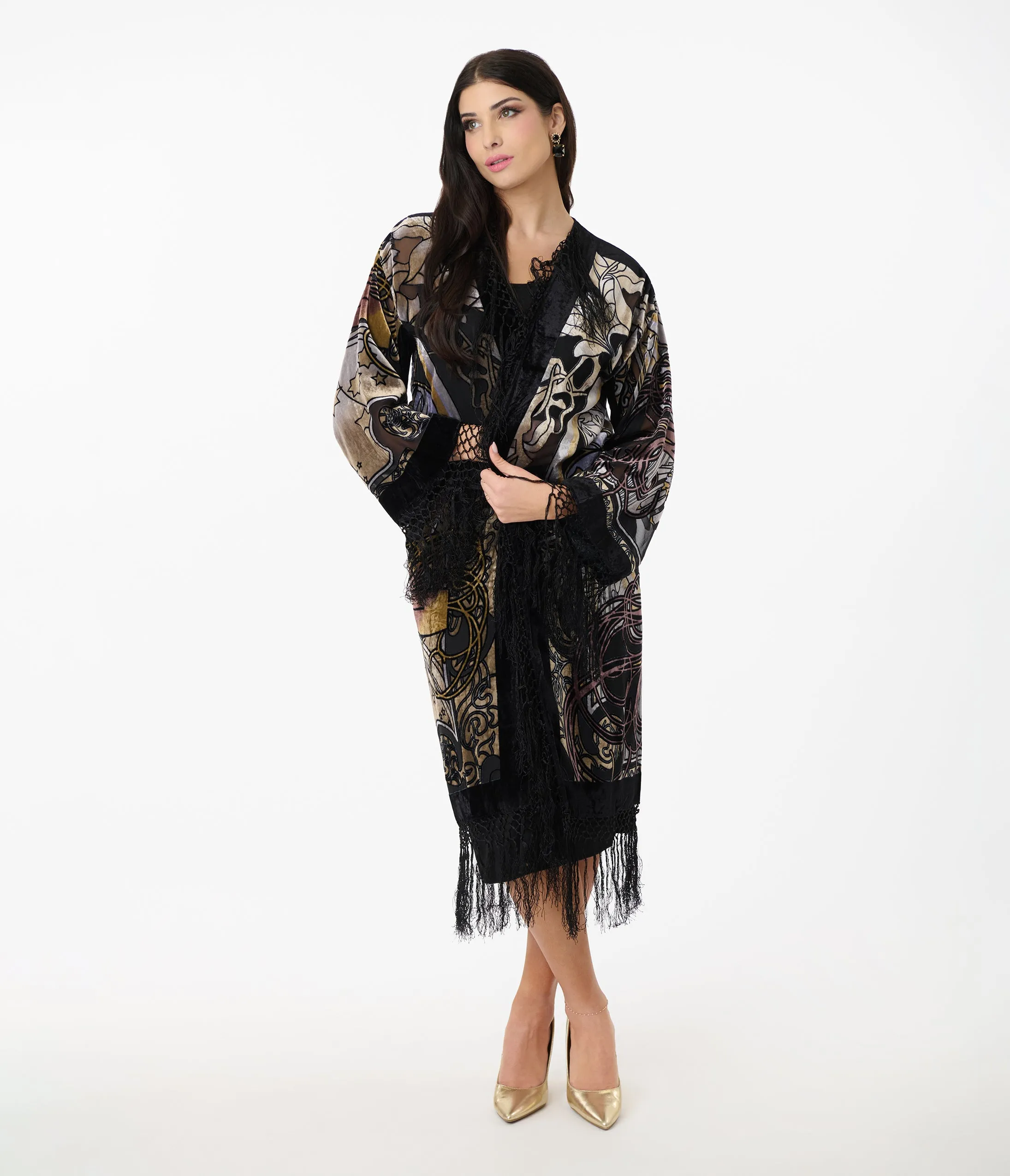 1920s Black Zodiac Goddess Devore Velvet Scarf Coat sold by Unique Vintage product image thumbnail 3