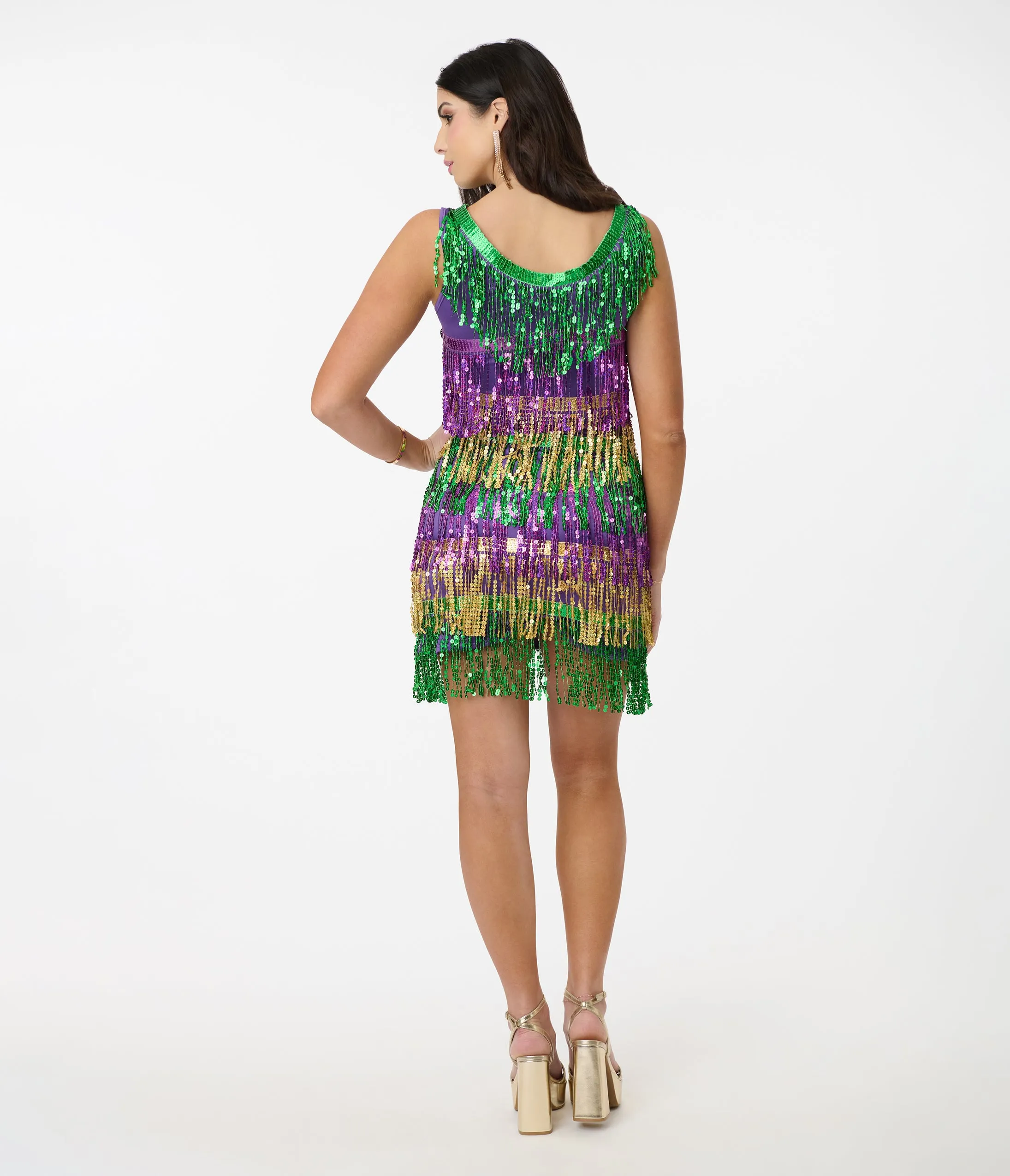 Mardi Gras Sequin Fringe Flapper Dress sold by Unique Vintage product image thumbnail 3