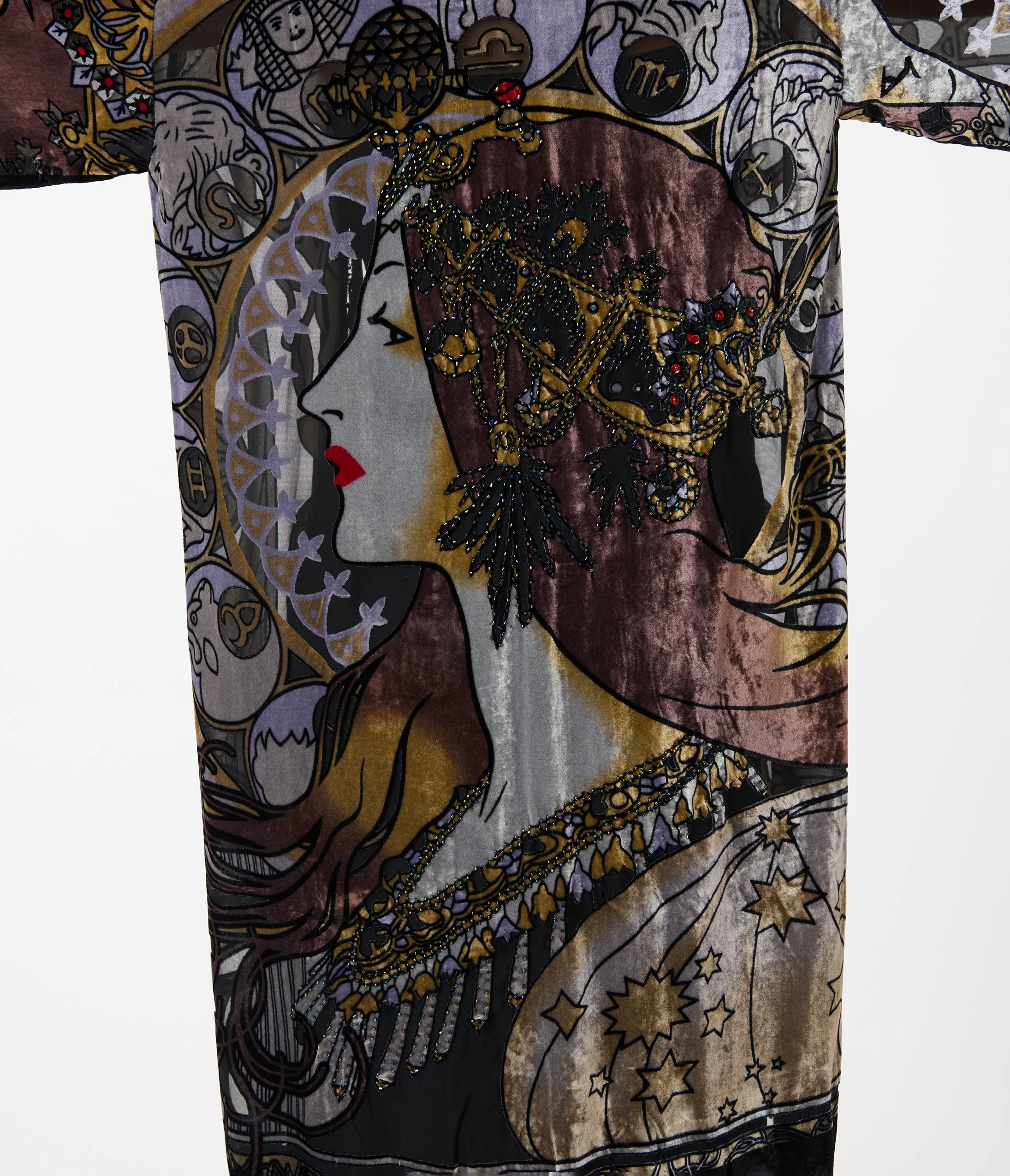 1920s Black Beaded Zodiac Goddess Devore Velvet Scarf Coat sold by Unique Vintage product image thumbnail 2