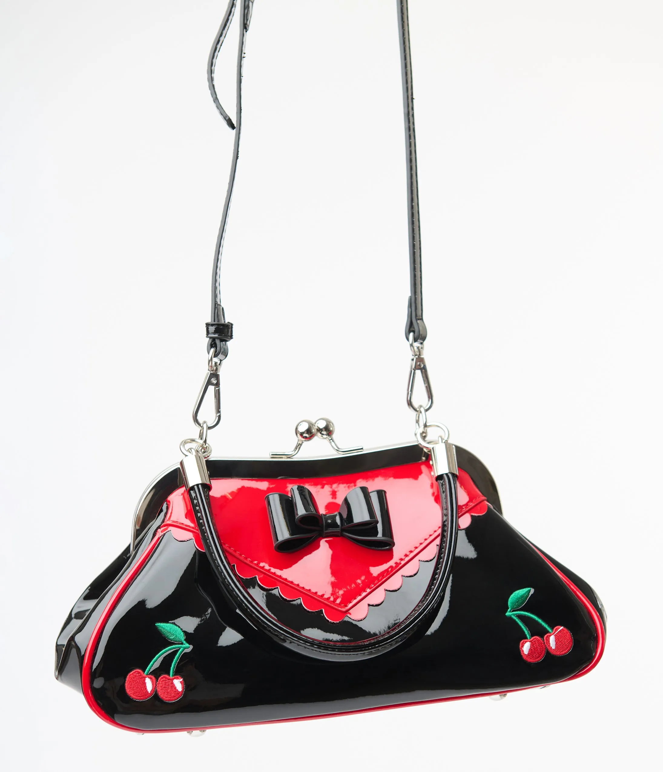 Banned Black & Red Patent Leatherette Cherries Handbag sold by Unique Vintage product image thumbnail 4