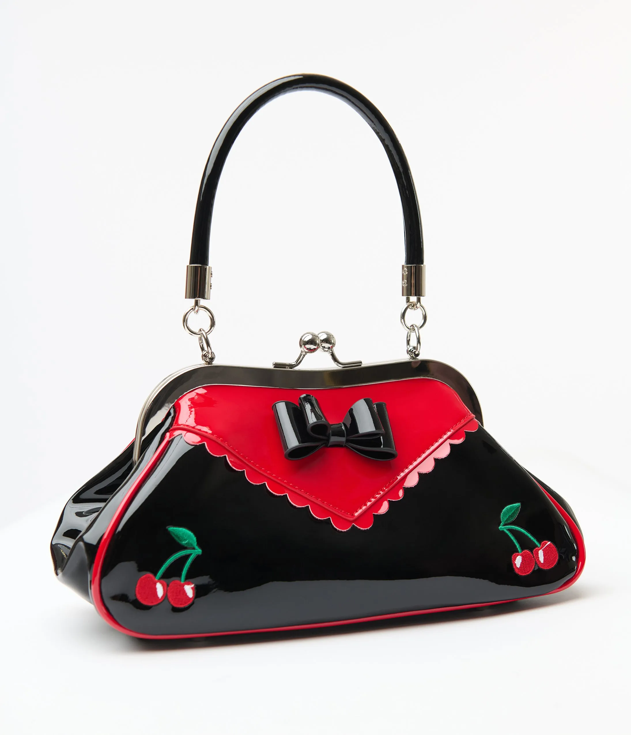 Banned Black & Red Patent Leatherette Cherries Handbag sold by Unique Vintage