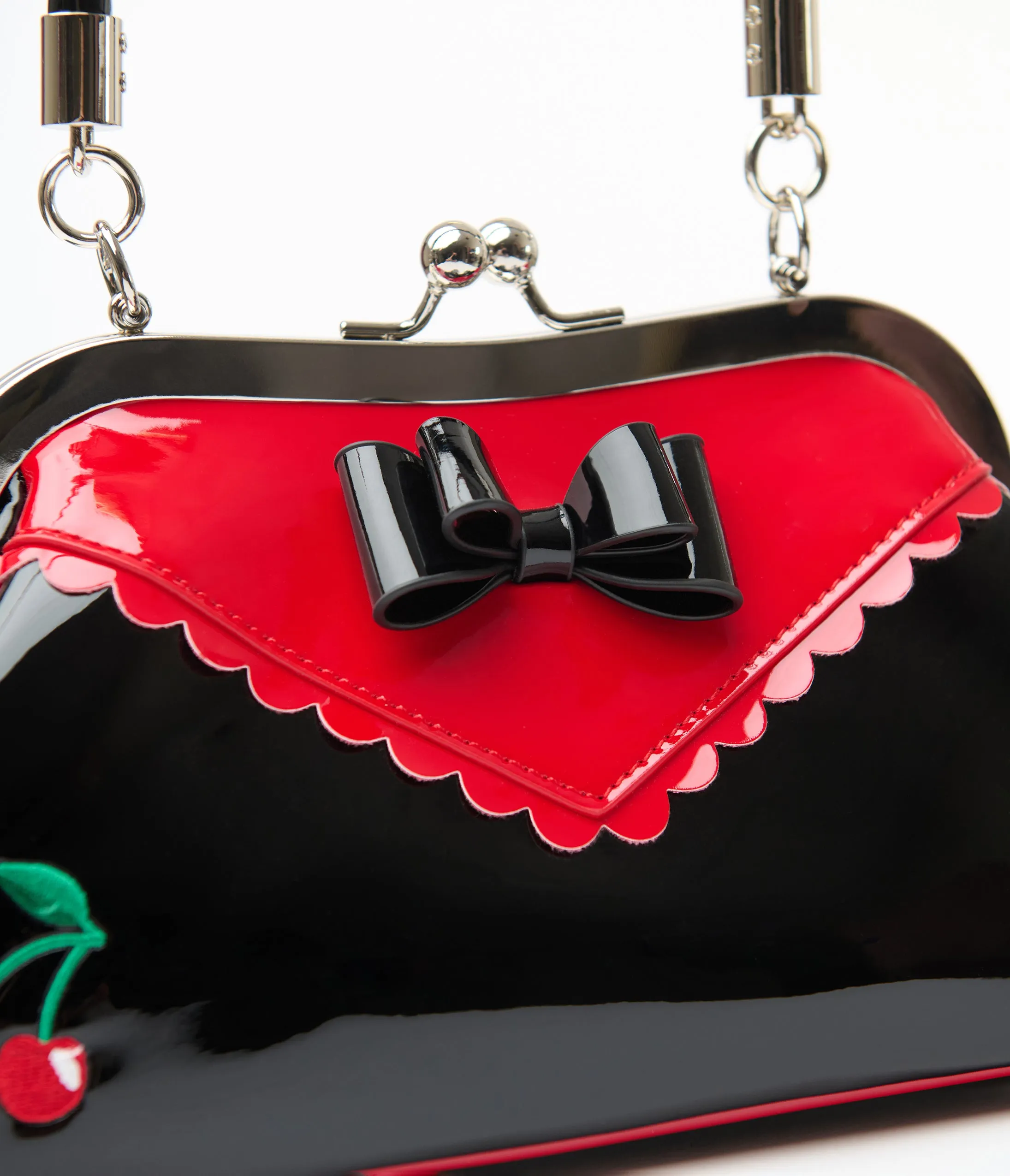 Banned Black & Red Patent Leatherette Cherries Handbag sold by Unique Vintage product image thumbnail 2