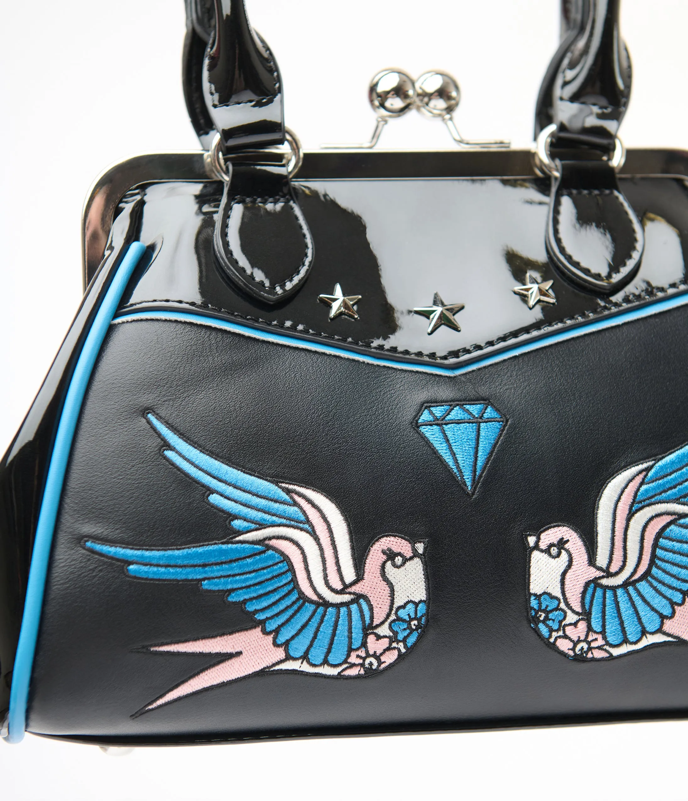 Banned 1950s Black Leatherette Swallows Handbag sold by Unique Vintage product image thumbnail 2