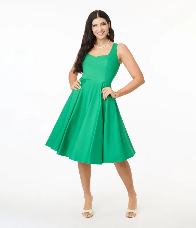 Hell Bunny Green Heidi Cotton Swing Dress sold by Unique Vintage