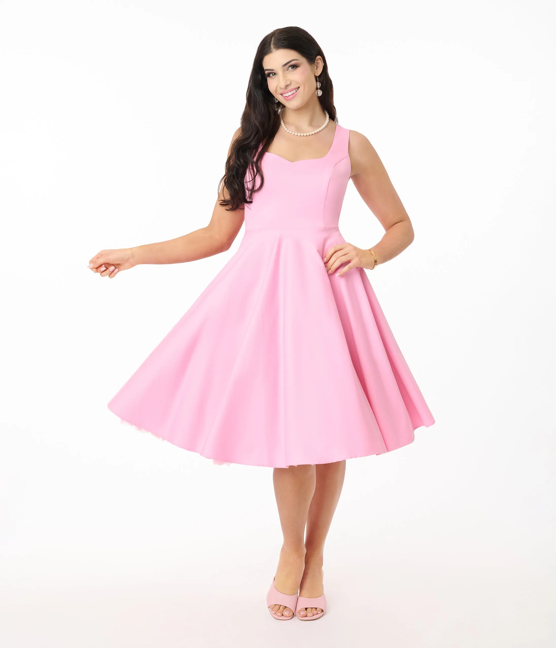 Hell Bunny Pink Heidi Cotton Swing Dress sold by Unique Vintage