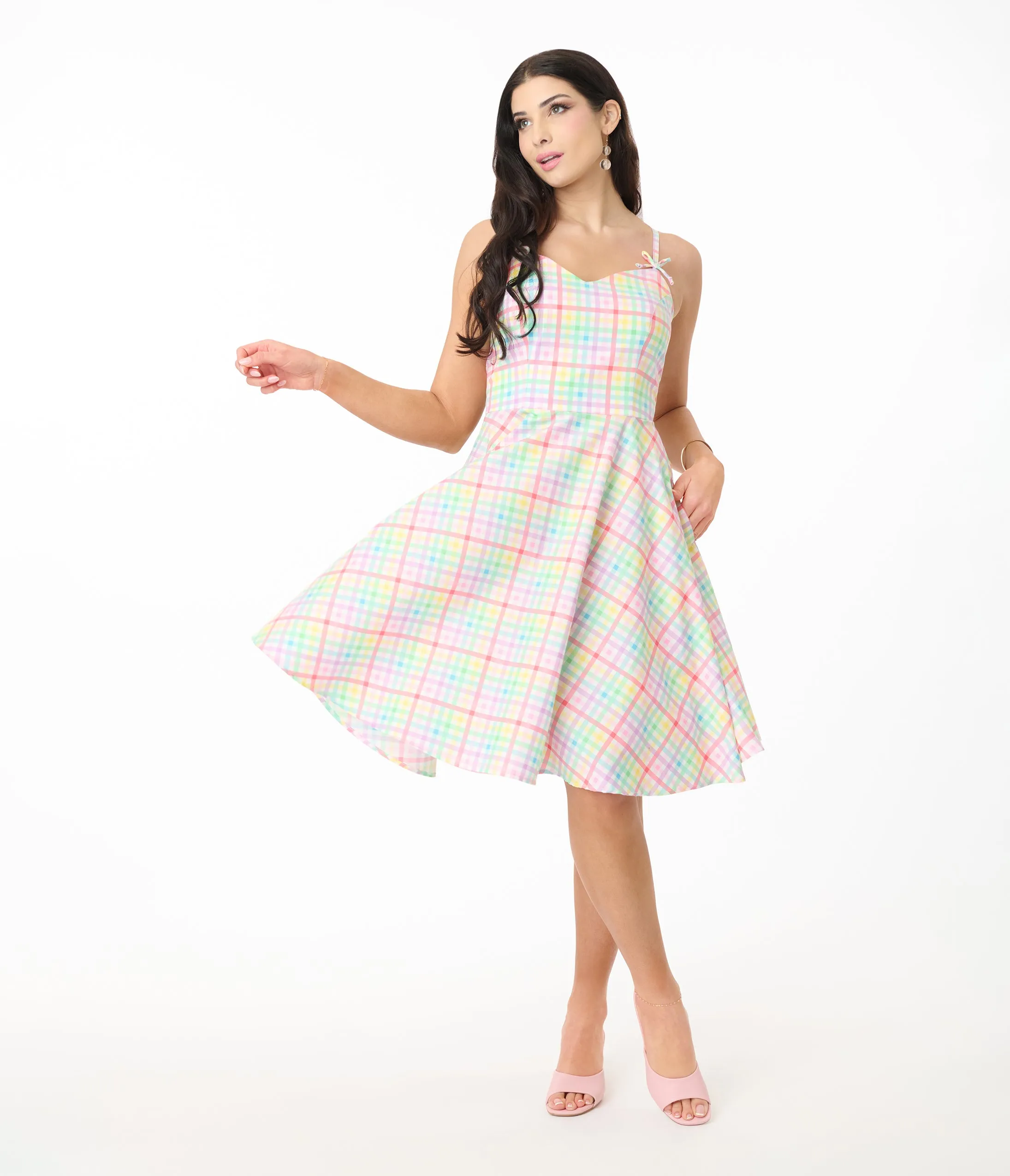 Hell Bunny Rainbow Gingham Cotton Swing Dress sold by Unique Vintage