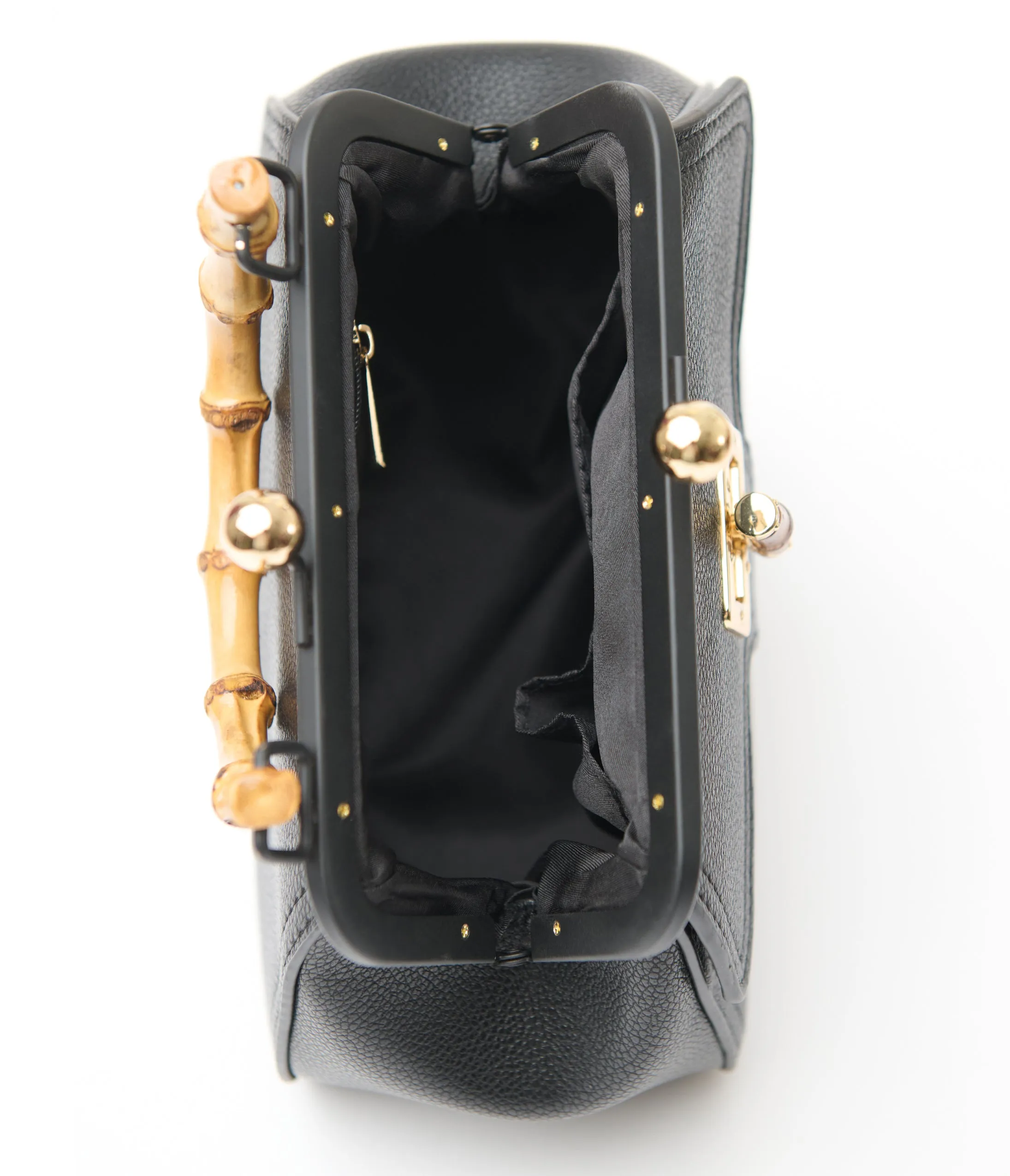 Banned Black Textured Leatherette Bamboo Handle Aurora Handbag sold by Unique Vintage product image thumbnail 3