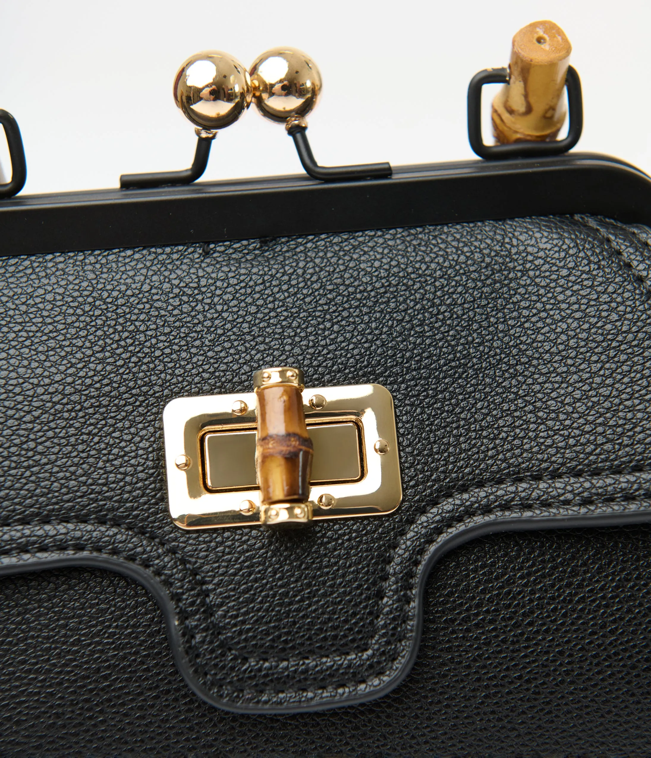 Banned Black Textured Leatherette Bamboo Handle Aurora Handbag sold by Unique Vintage product image thumbnail 2