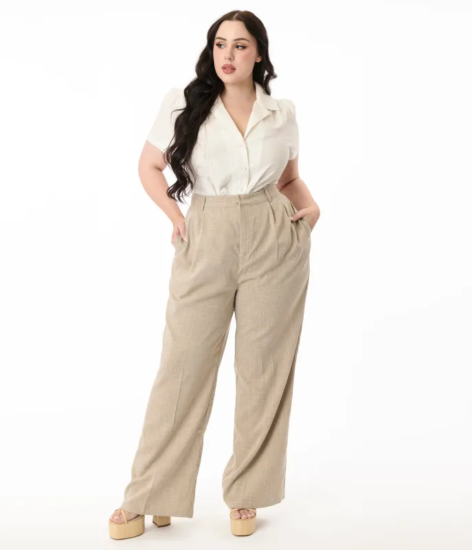 Banned Plus Size 1940s Sand Stripe Martha Trousers sold by Unique Vintage