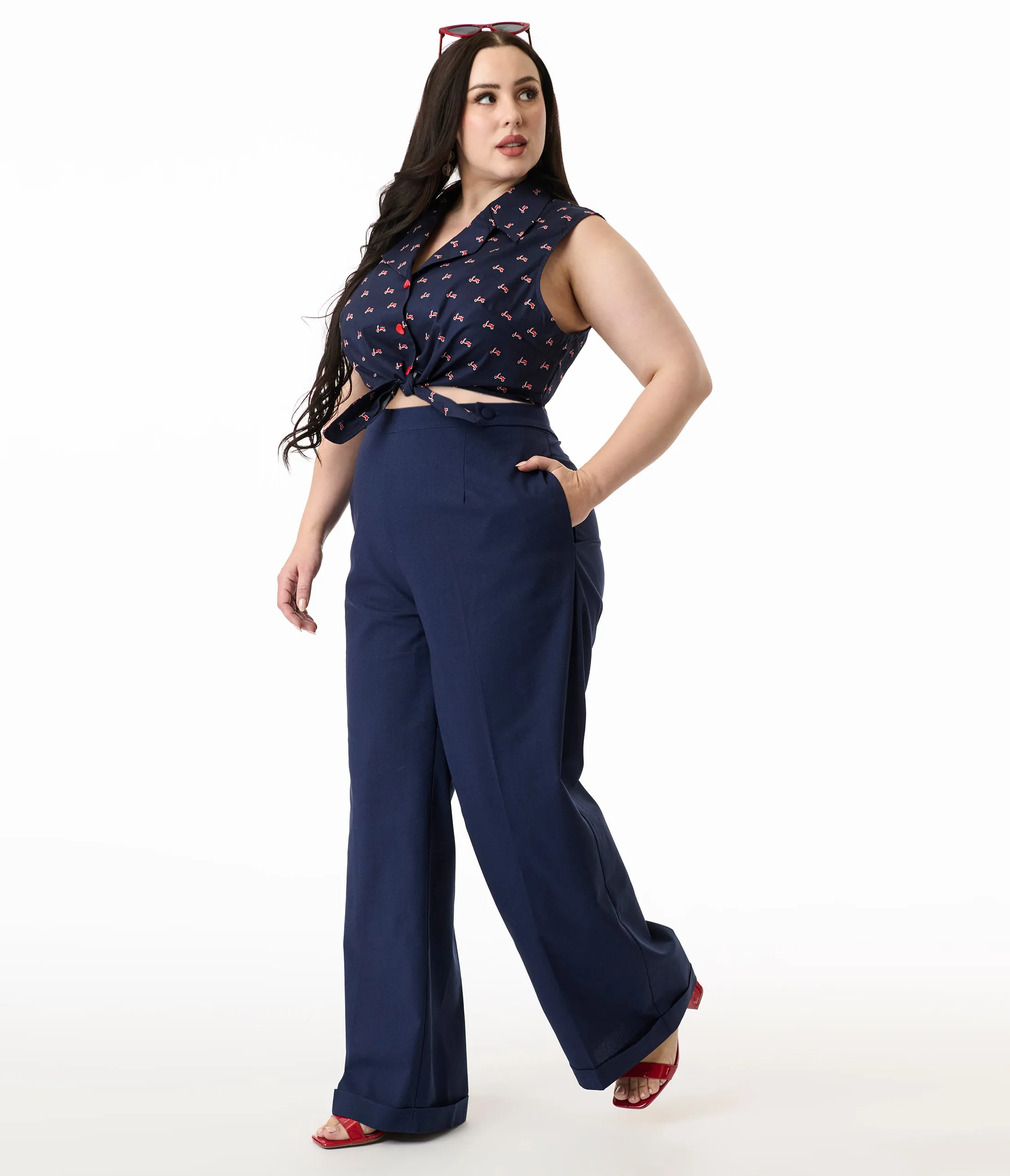 Royal Monk Plus Size 1940s Navy Blue Trousers sold by Unique Vintage