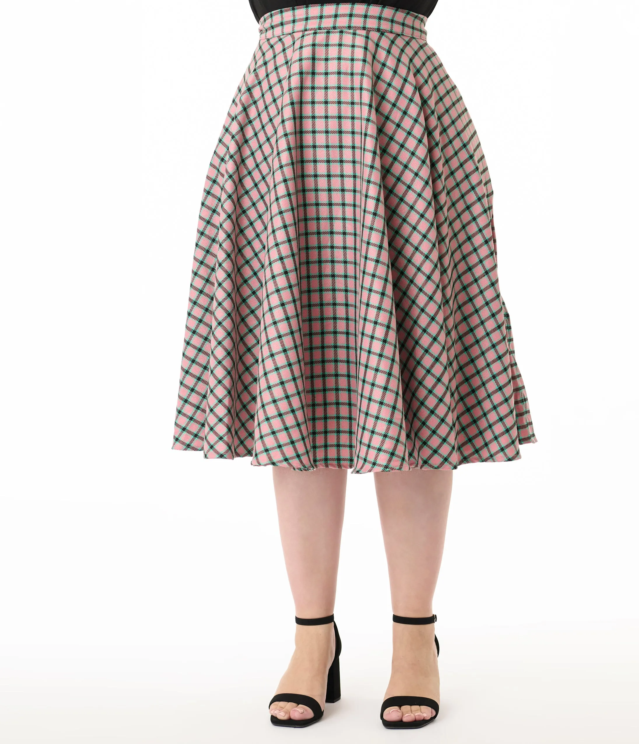 Royal Monk Plus Size 1950s Pink Plaid Swing Skirt sold by Unique Vintage product image thumbnail 2