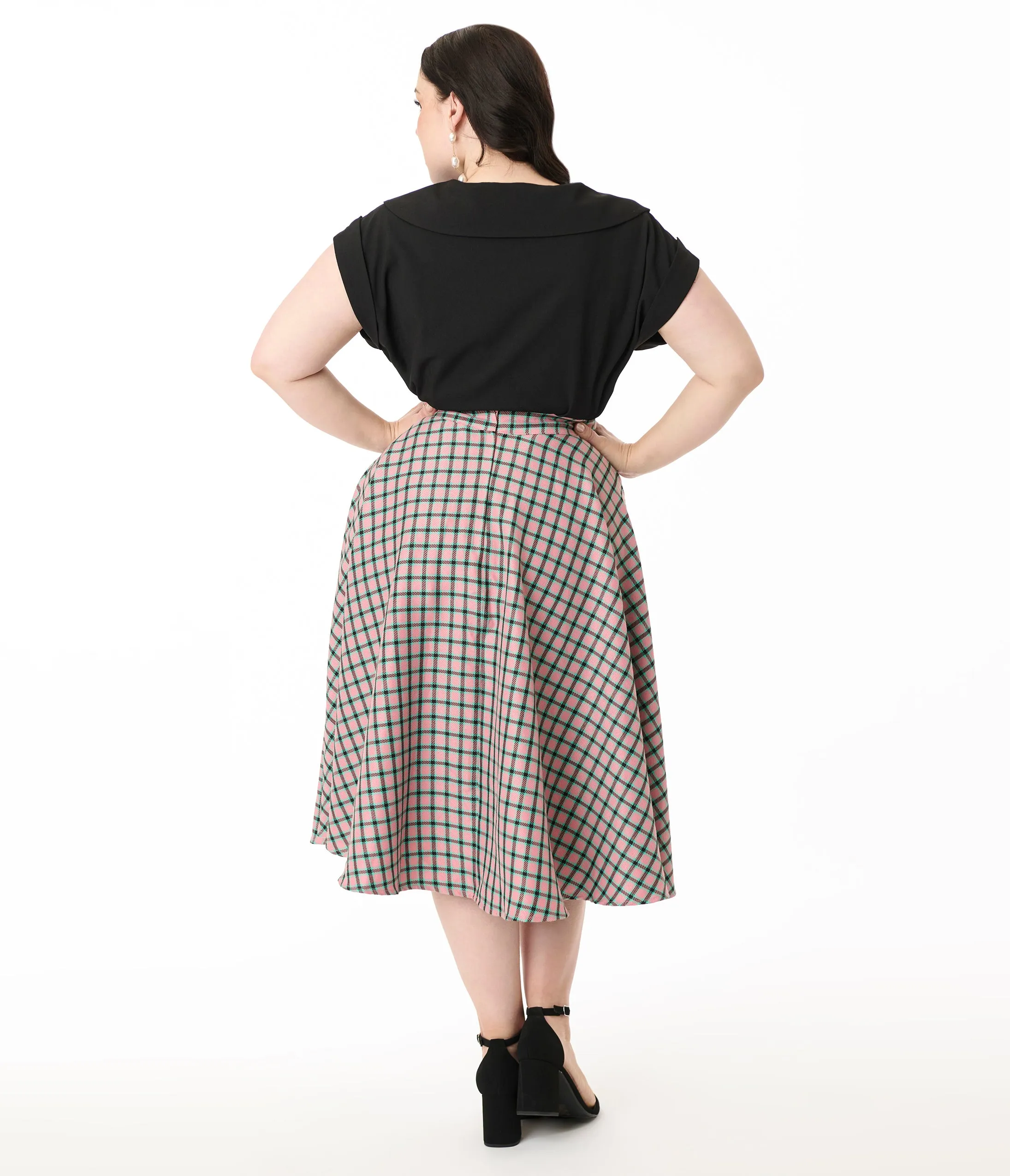 Royal Monk Plus Size 1950s Pink Plaid Swing Skirt sold by Unique Vintage product image thumbnail 3