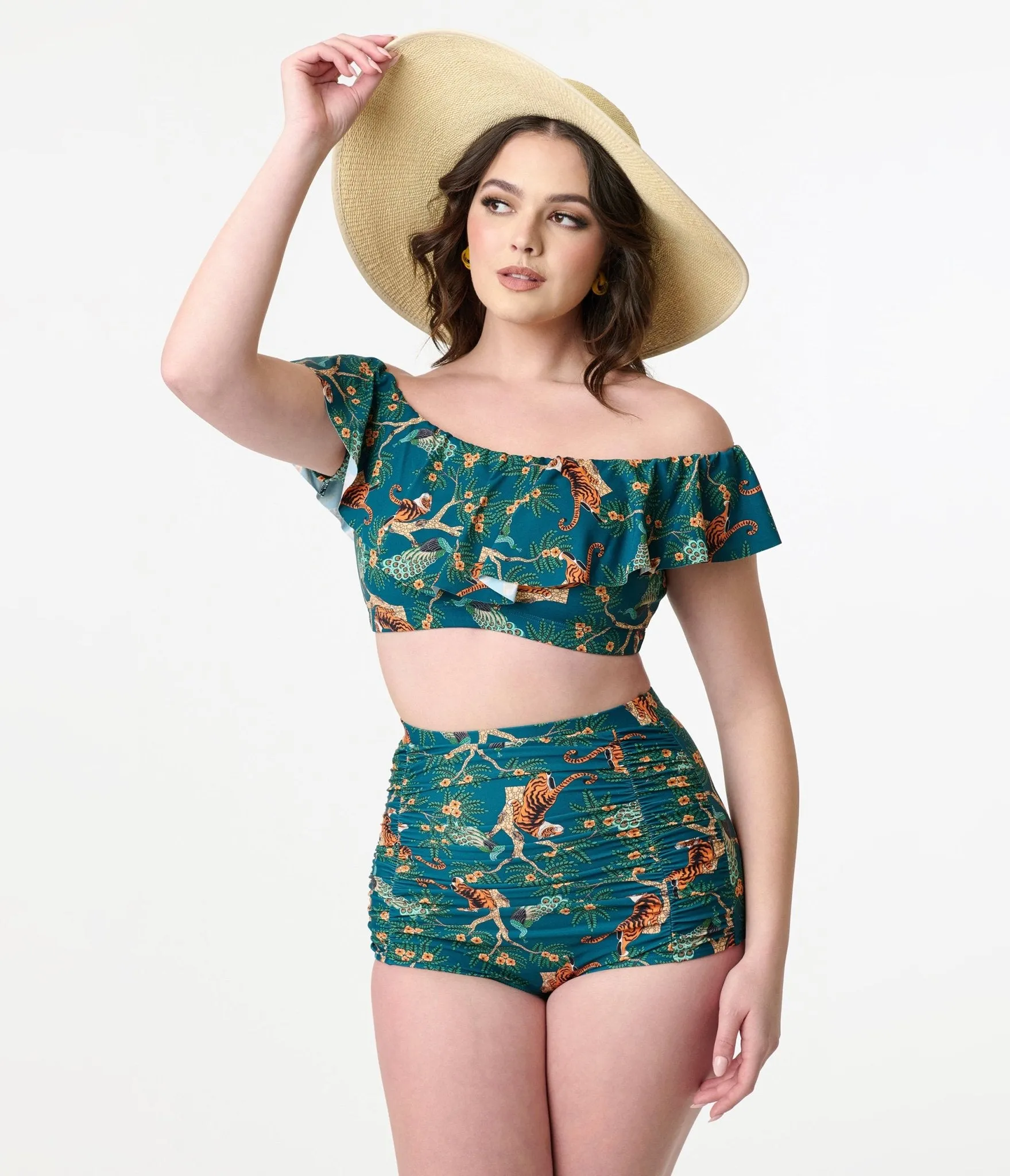 Unique Vintage Green Tiger Print Monroe Swim Bottom sold by Unique Vintage