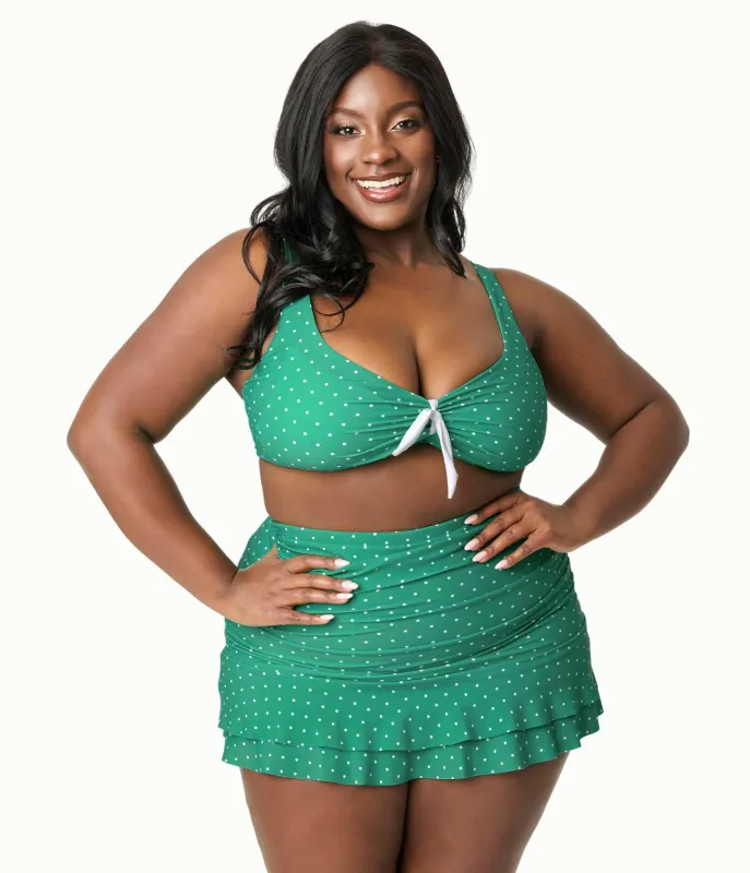Unique Vintage Plus Size Green & White Pin Dot Alice Swim Skirt made by Unique Vintage